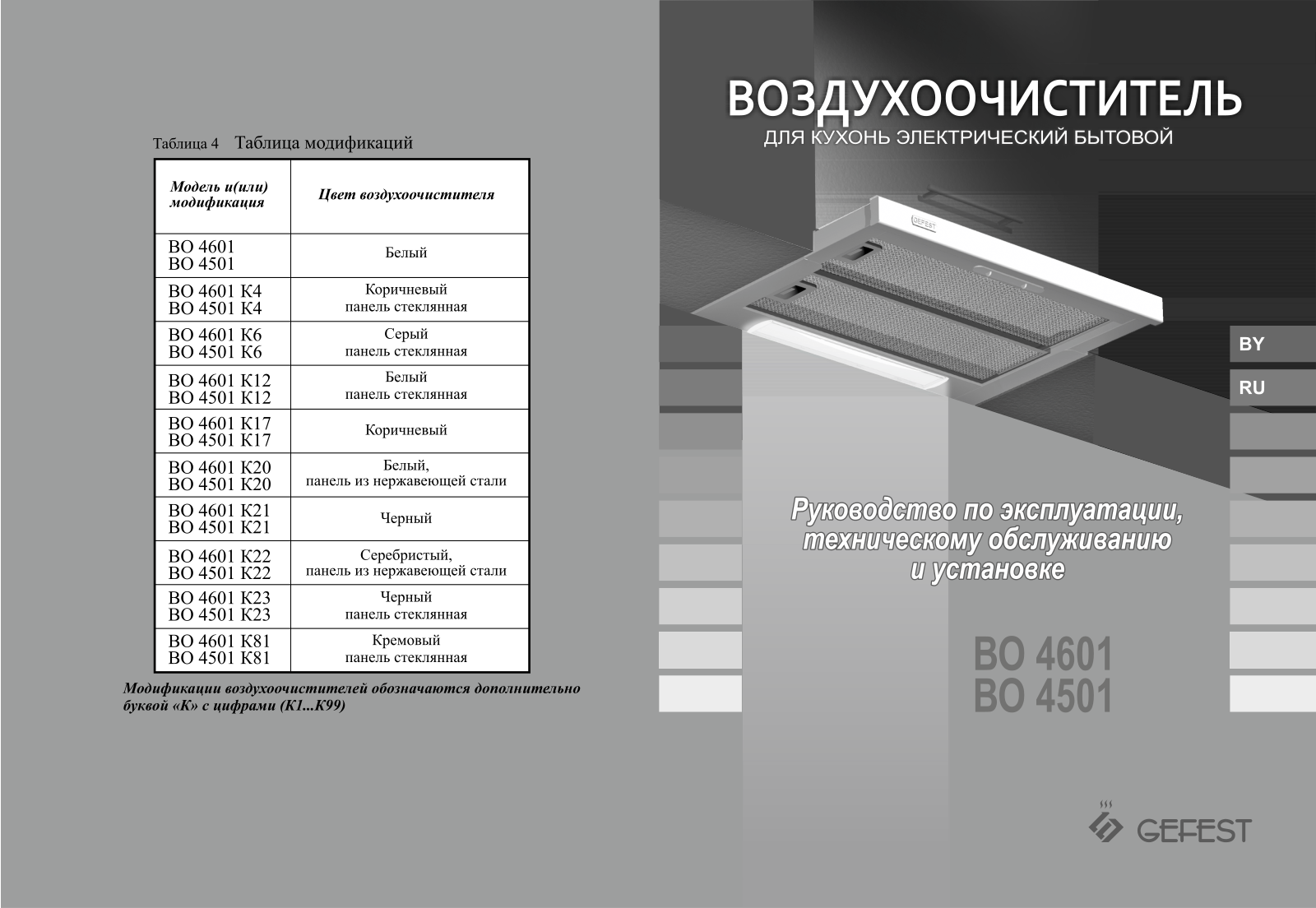 Gefest ВО 4501, ВО 4601 User Manual