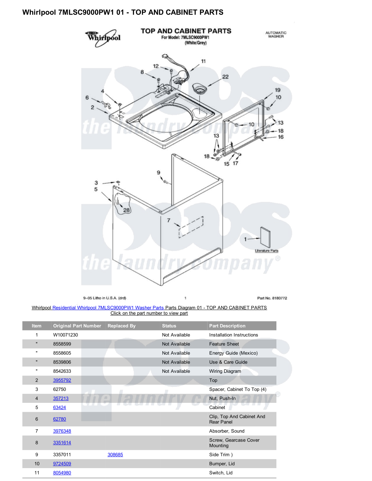 Whirlpool 7MLSC9000PW1 Parts Diagram