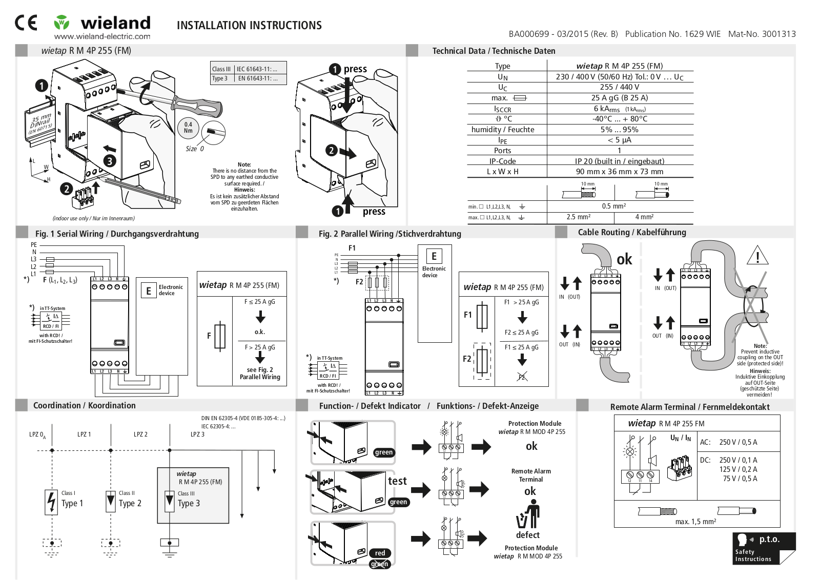 Wieland Electric wietap R M 4P 255, wietap R M 4P 255 FM Installation Instructions