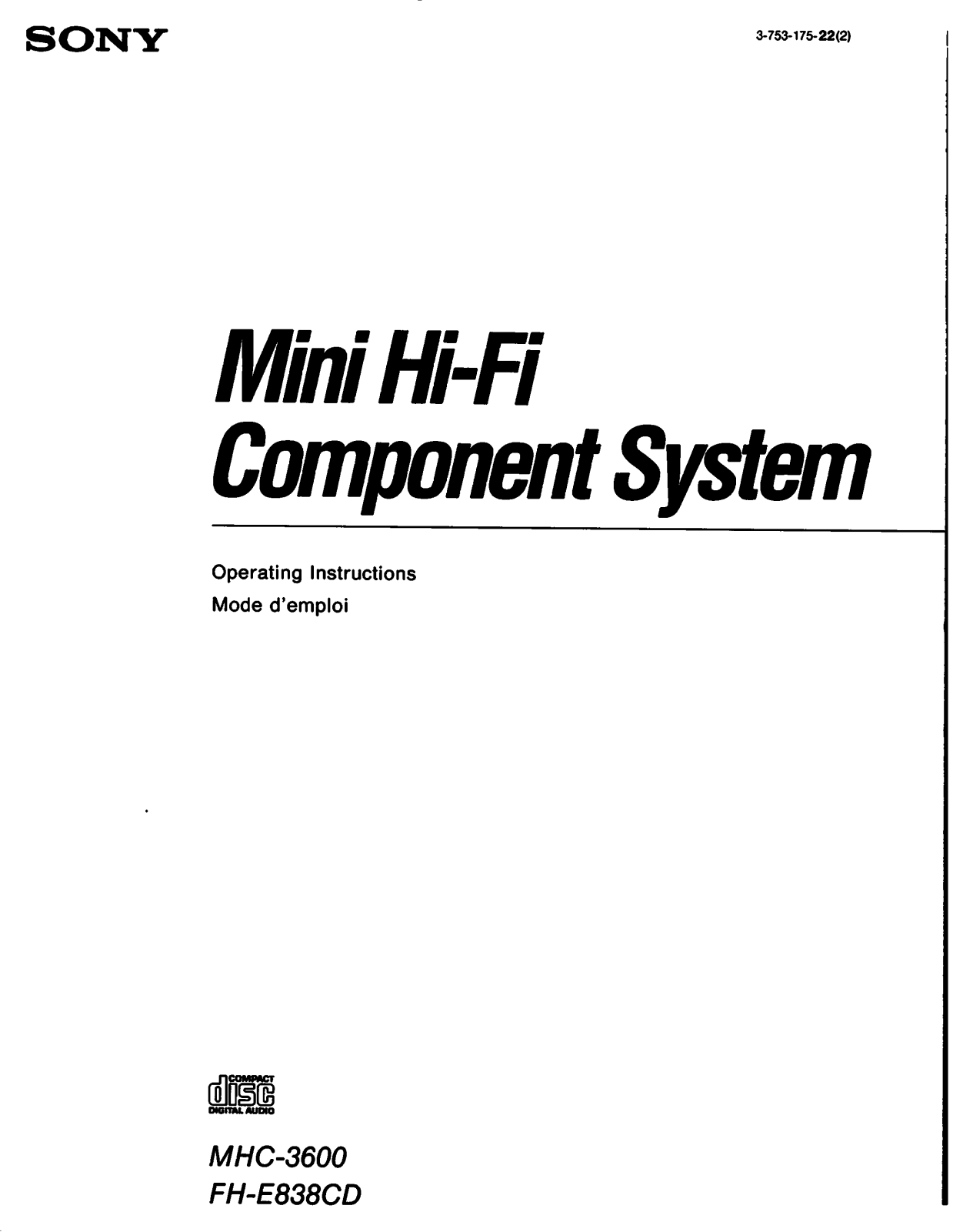 Sony FH-E838CD, MHC-3600 Operating Instruction