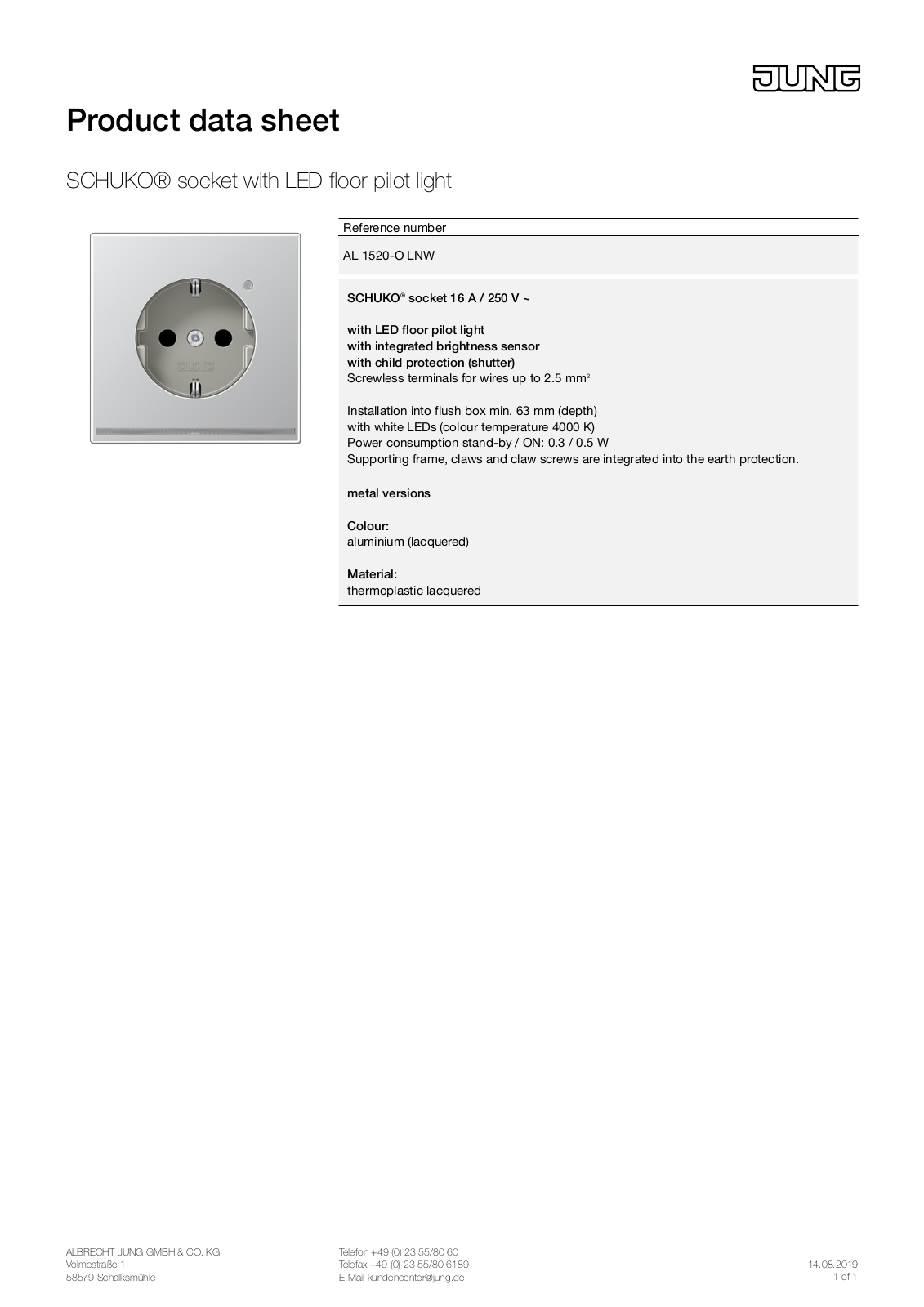 Jung AL 1520-O LNW User Manual