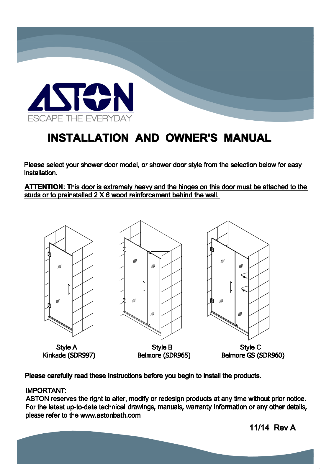 Aston Global SDR965EZCH653110, SDR965EZCH653510, SDR965EZCH713510, SDR965EZCH723410, SDR965EZORB443410 User Manual