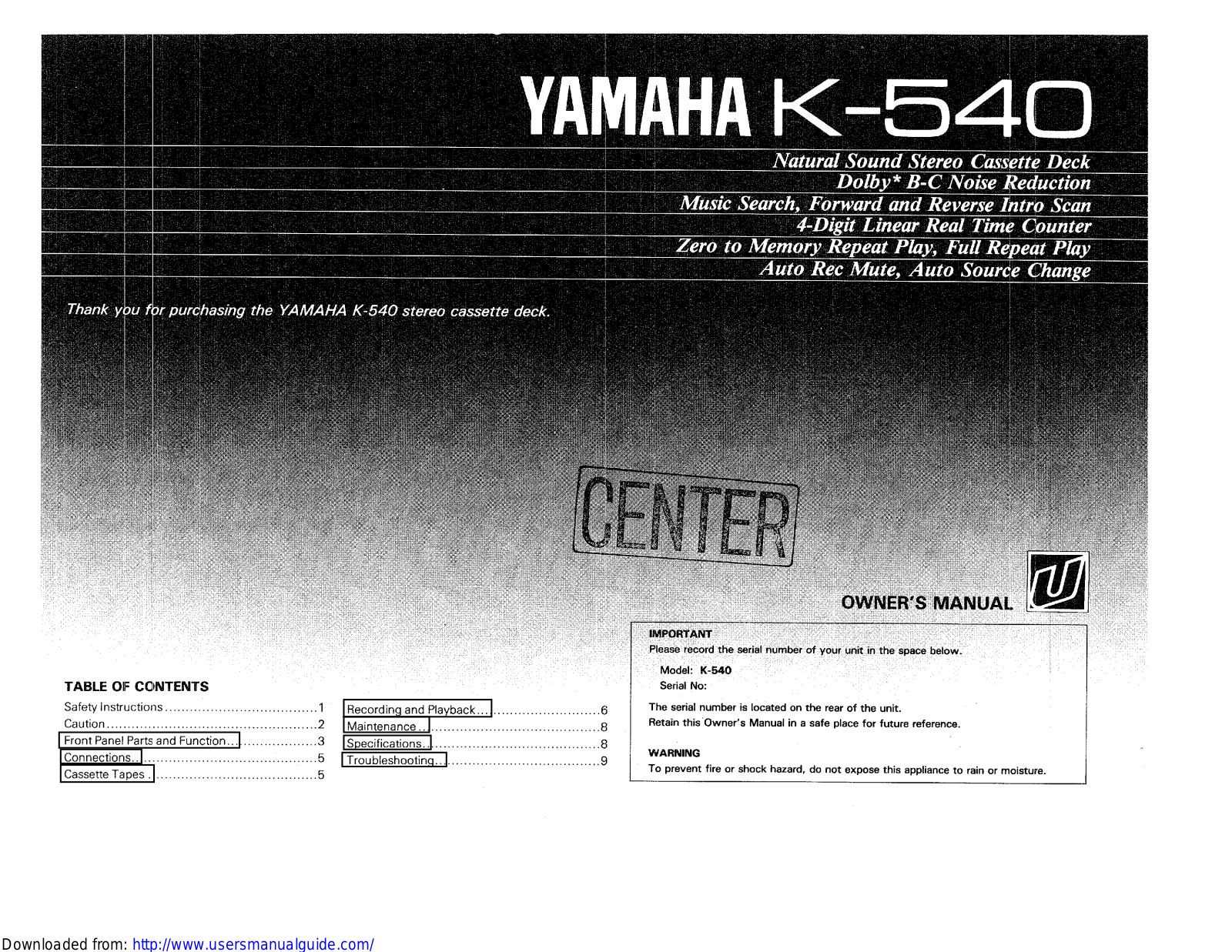 Yamaha Audio K-540 User Manual