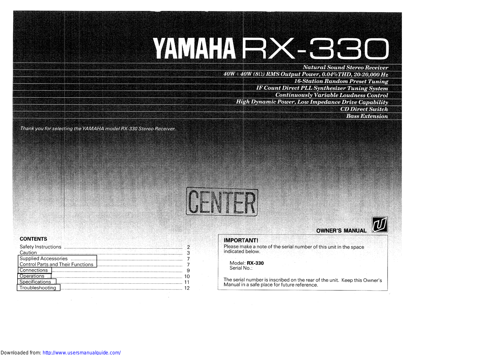 Yamaha Audio RX-330 User Manual