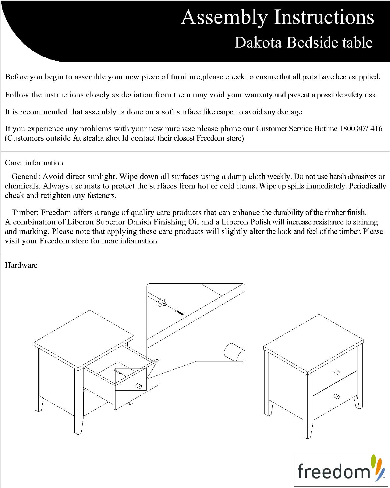 Freedom Dakota Bedside Assembly Instruction