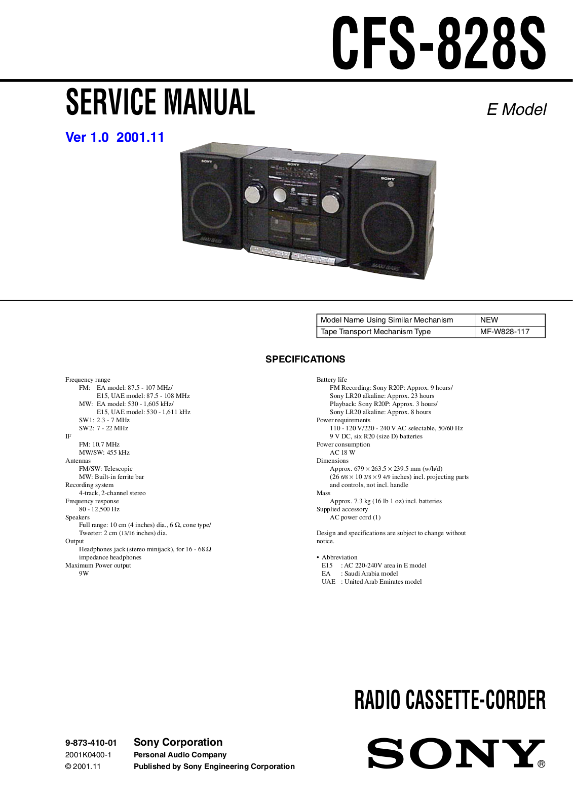 Sony CFS-828-S Service manual