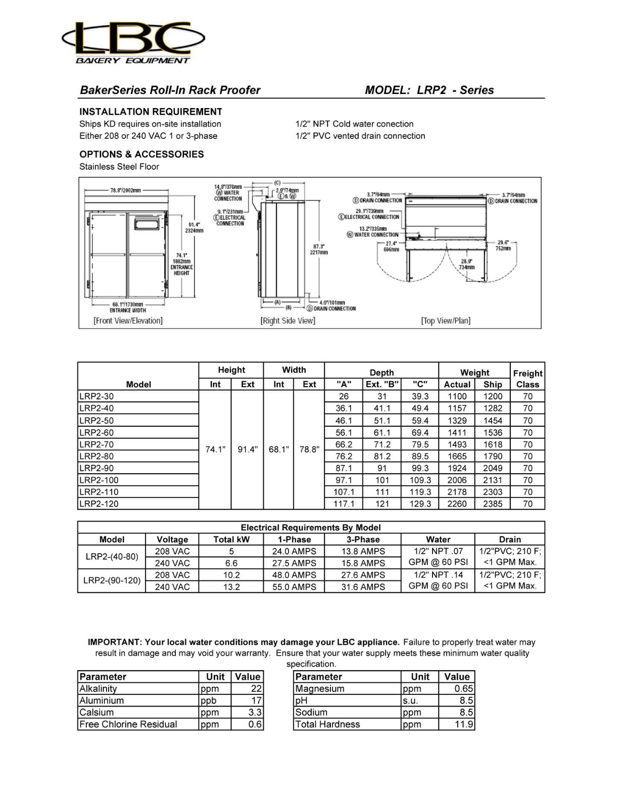 LBC Bakery Equipment LRP2-30, LRP2-40, LRP2-50, LRP2-60, LRP2-70 DATASHEET