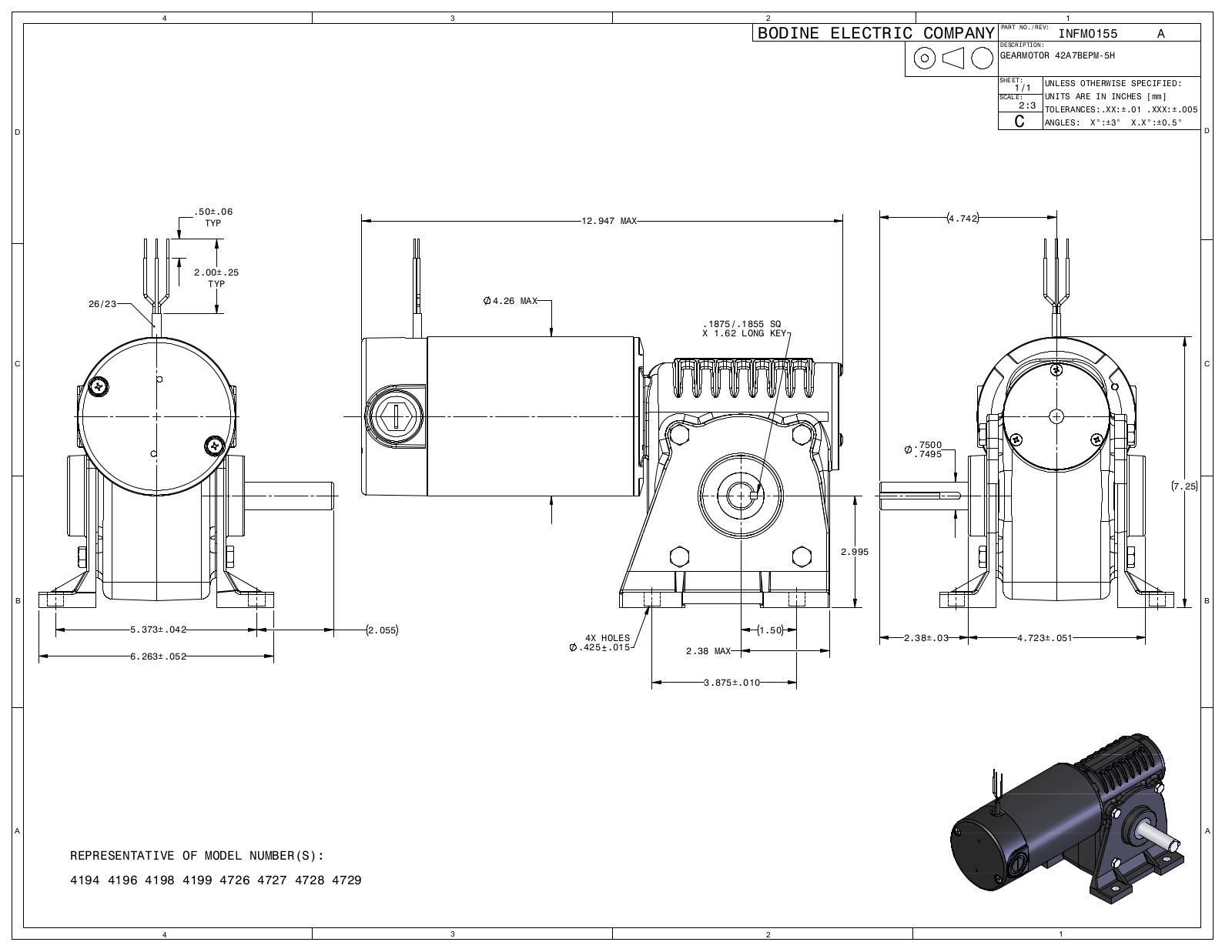 Bodine 4194, 4196, 4198, 4199, 4726 Reference Drawing