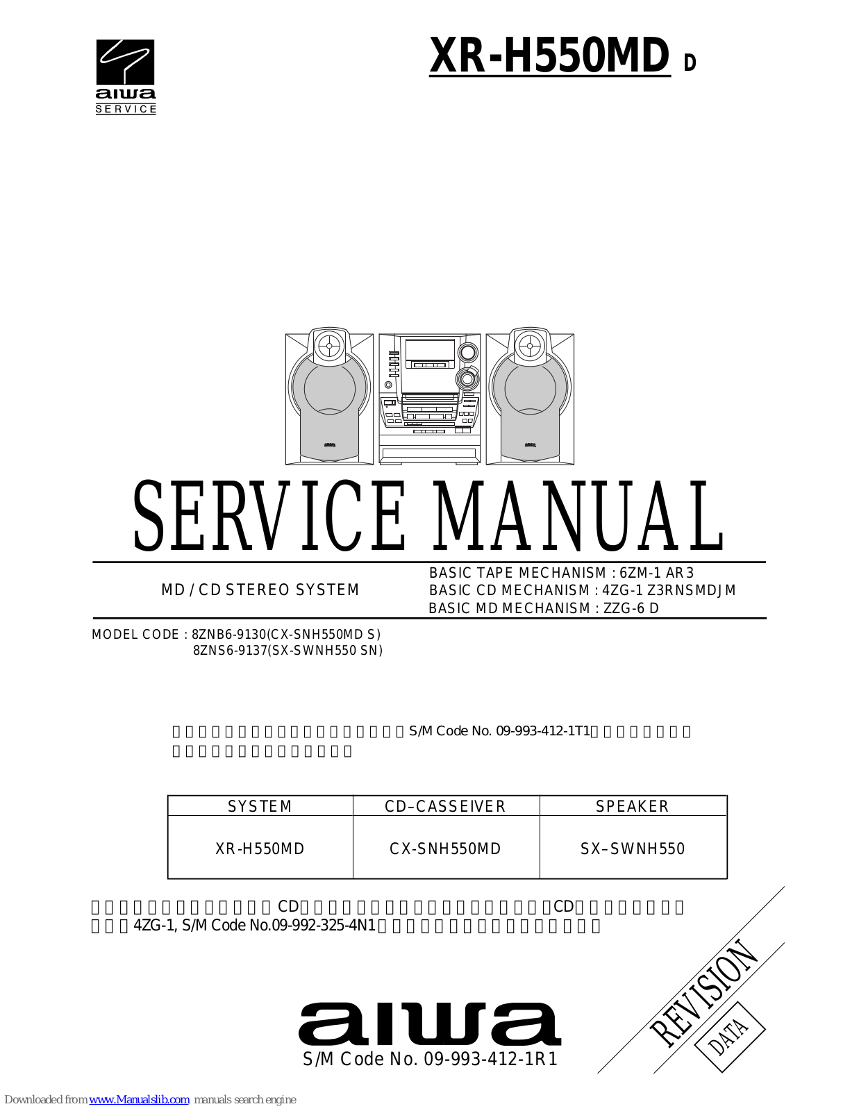 AIWA 8ZNB6-9130, 8ZNS6-9137, XR-H550MD Service Manual