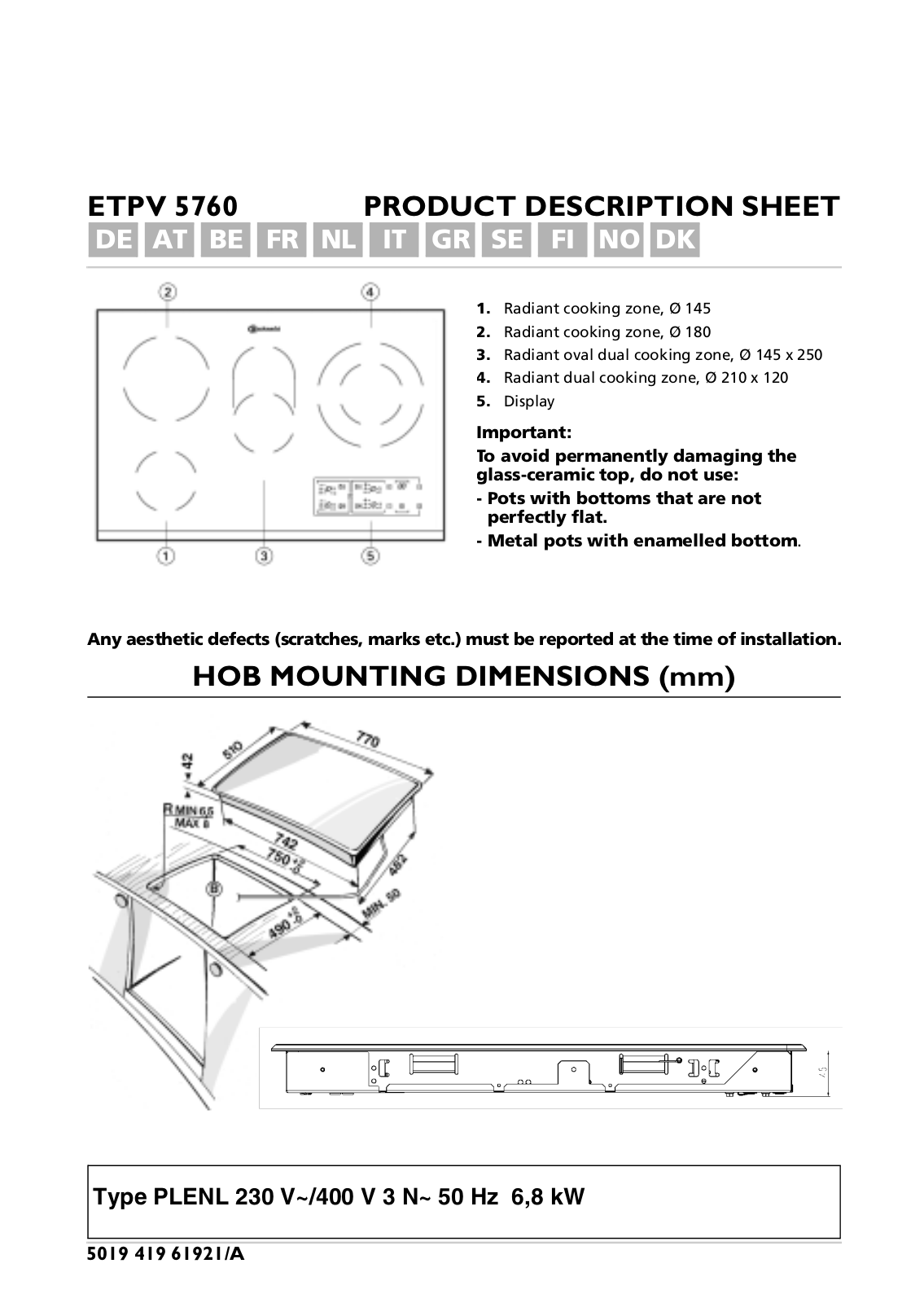 Whirlpool ETPV 5760 IN/01 INSTRUCTION FOR USE