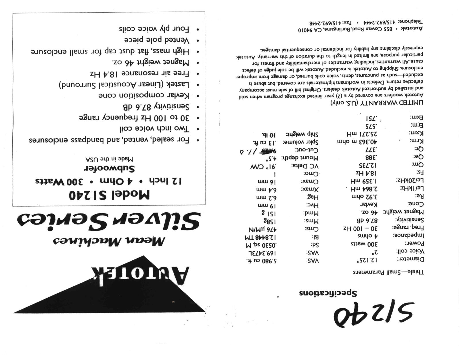 Autotek S1240 Instruction Manual