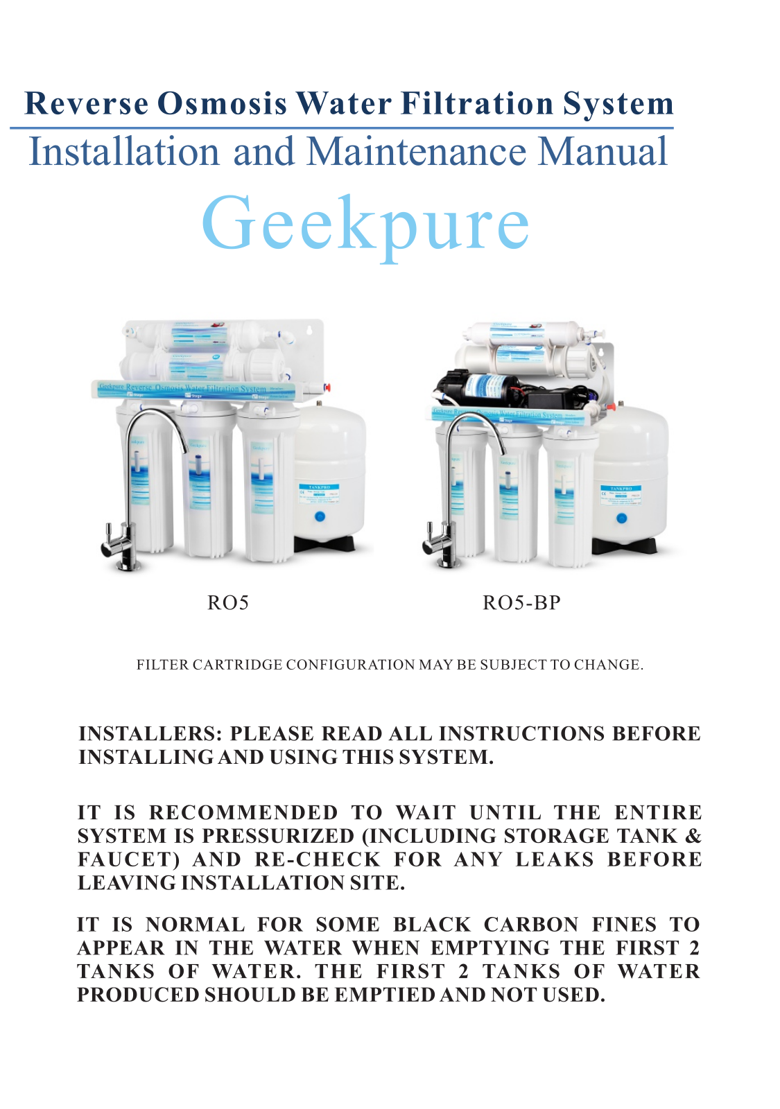 Geekpure RO-5, RO-5BP Installation Manual