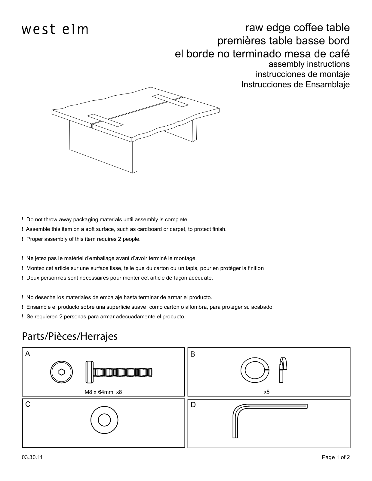 West Elm Raw Cube Coffee Table Assembly Instruction