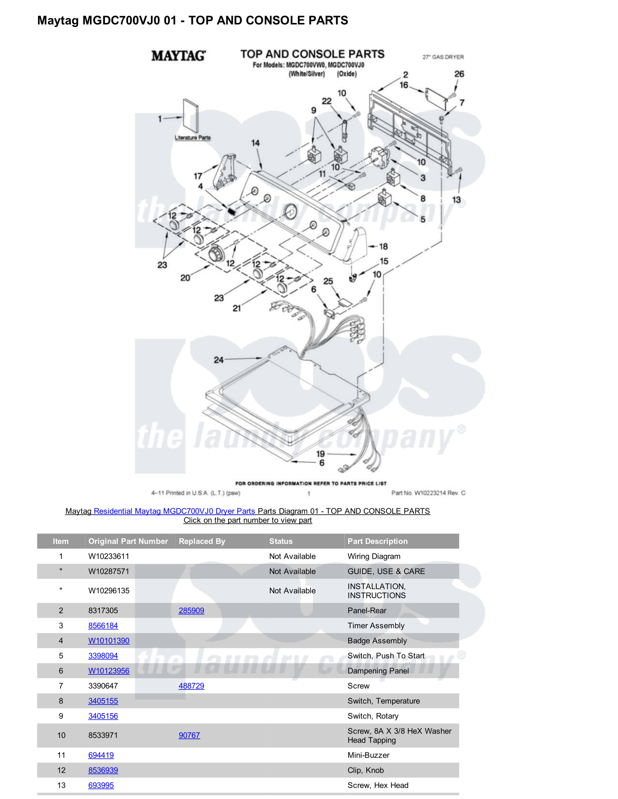 Maytag MGDC700VJ0 Parts Diagram