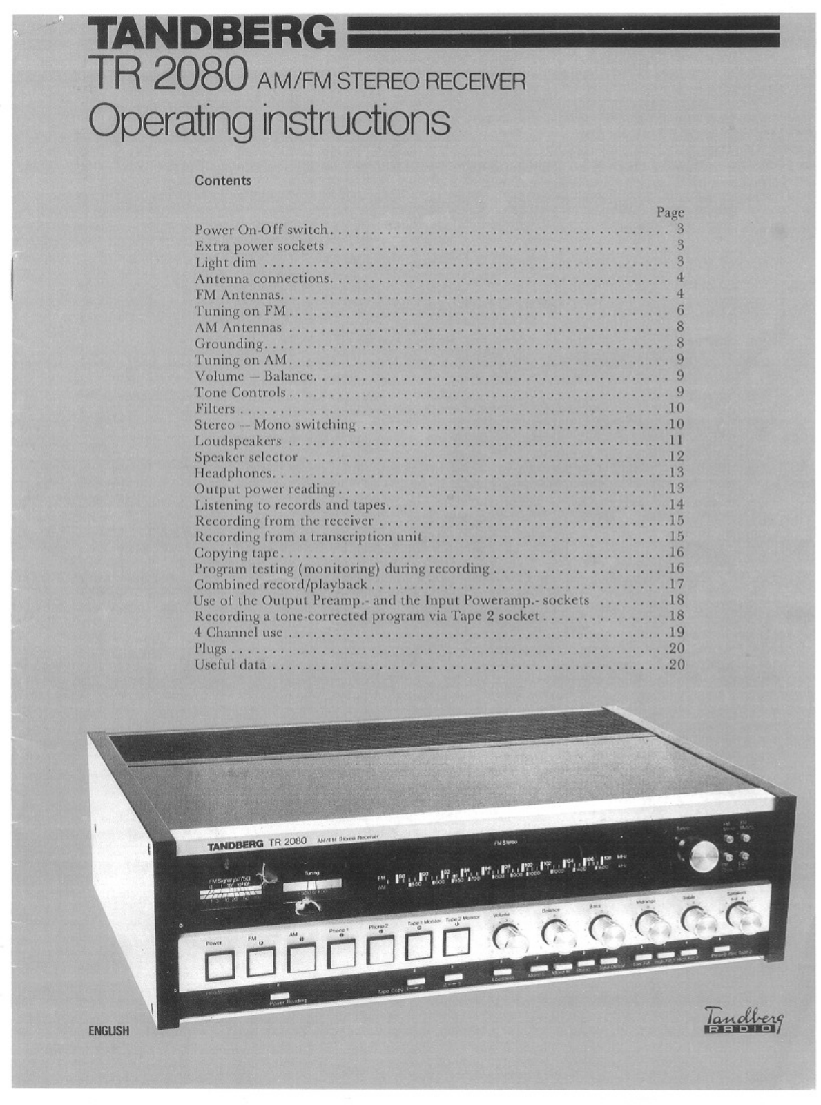 Tandberg TR-2080 Owners manual