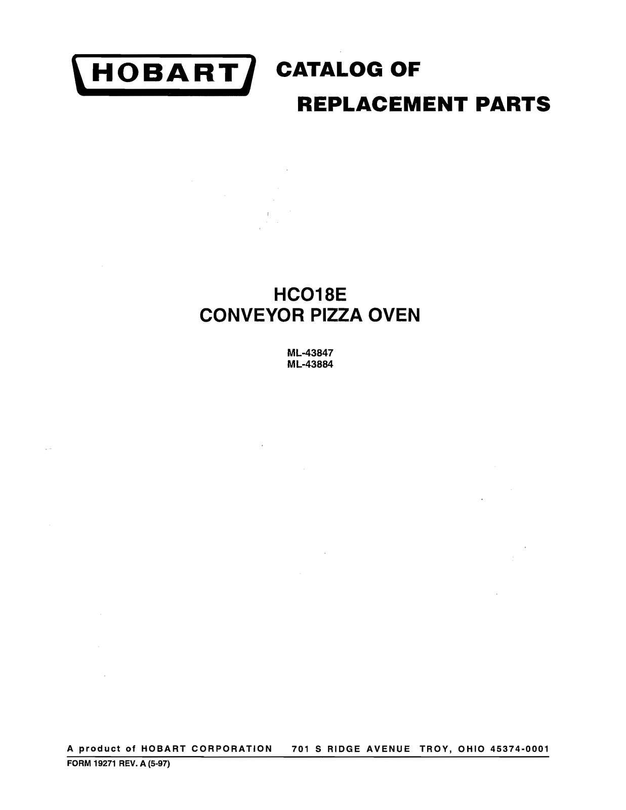 Hobart HCO18E Parts List