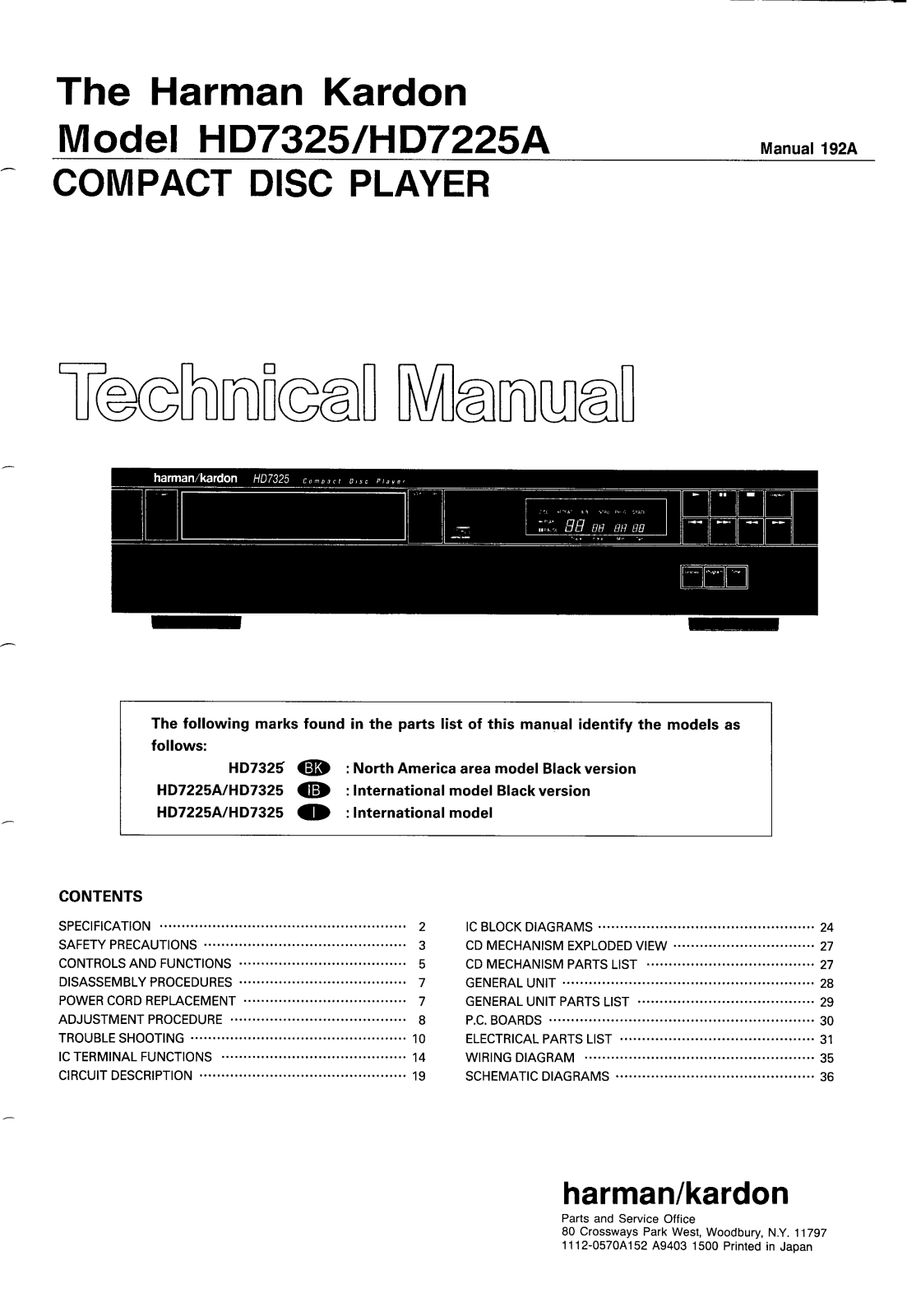 Harman Kardon HD-7225-A, HD-7325 Service manual