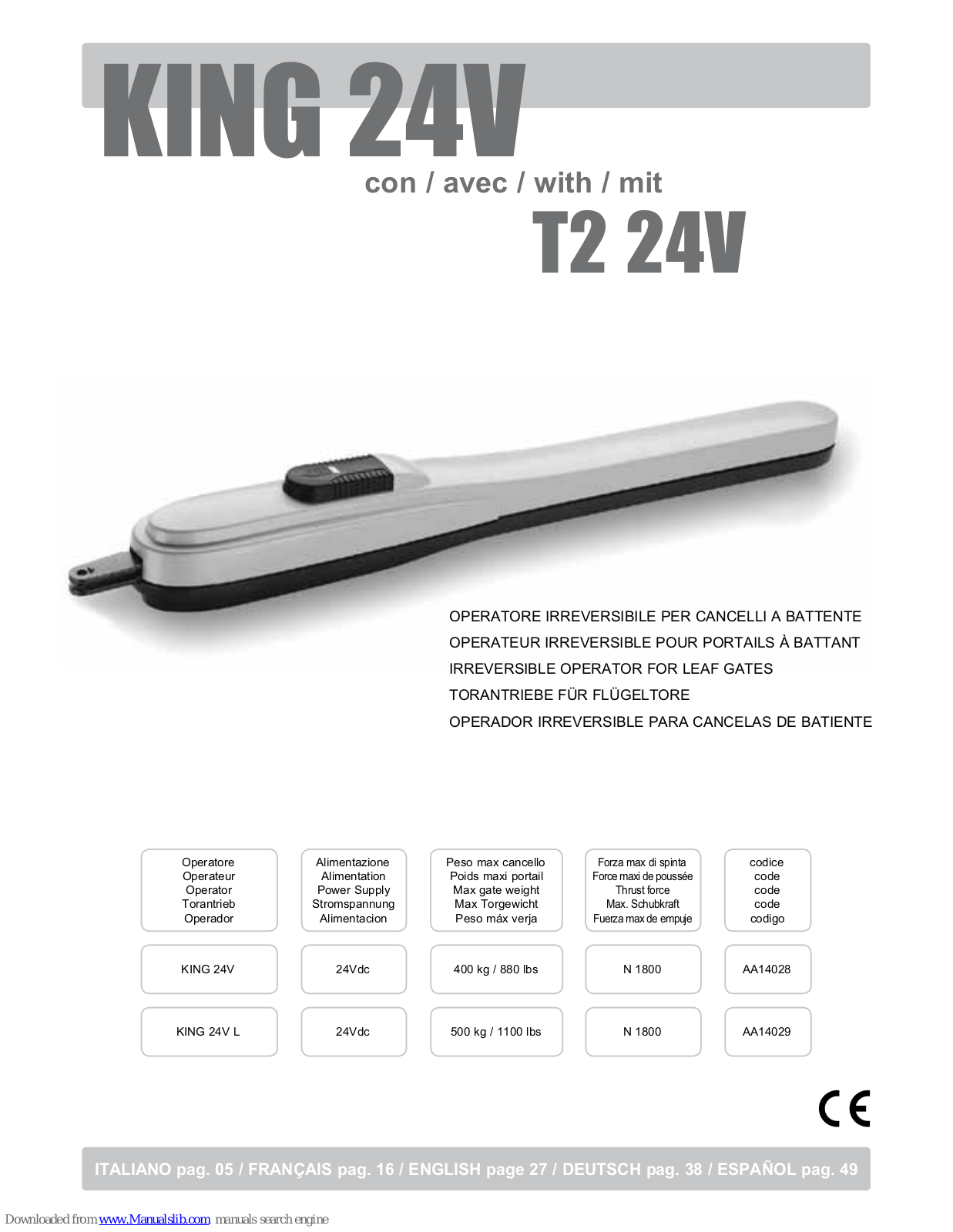 Automatic Solutions KING 24V User Manual - ManualMachine.com