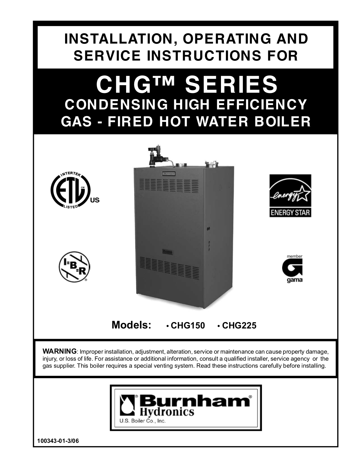 Burnham CHG150, CHG225 User Manual