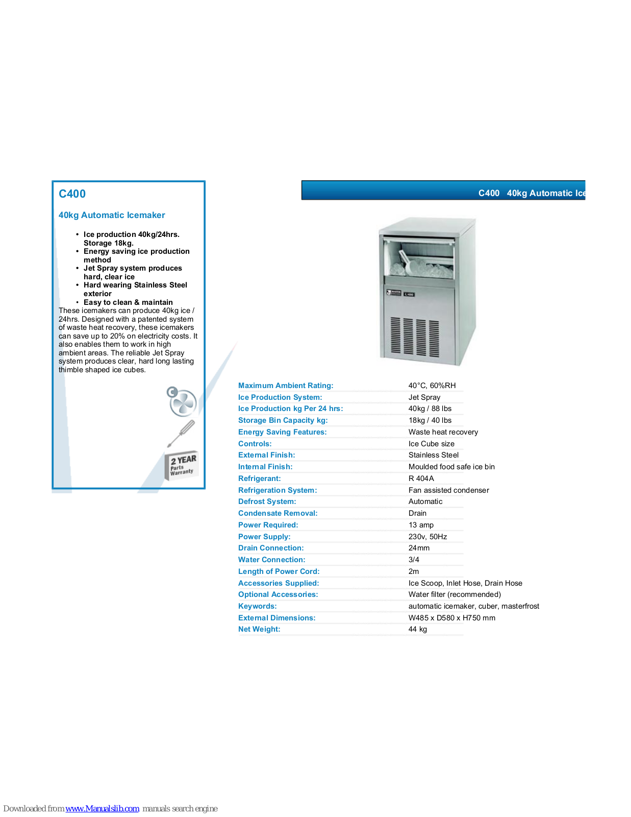 Master Frost C400 Datasheet - ManualMachine.com