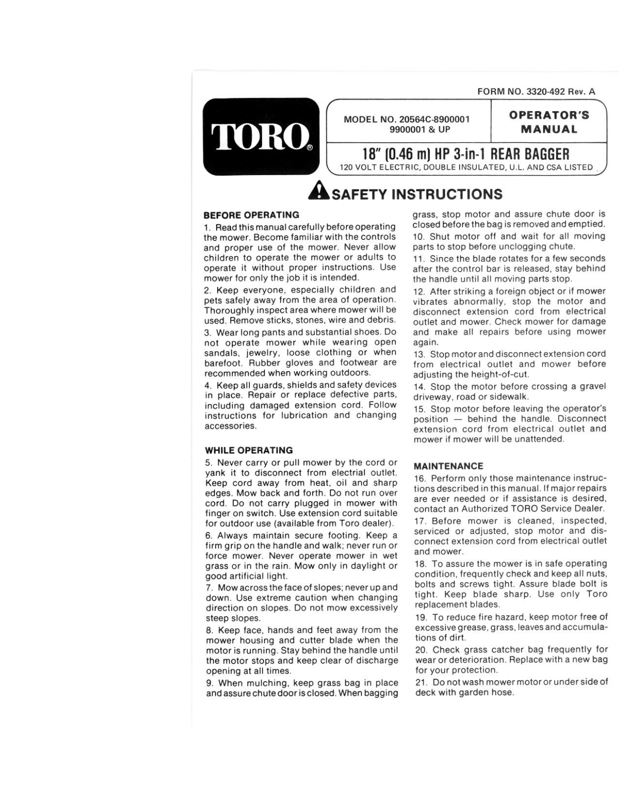 Toro 20564C, 20586C Operator's Manual