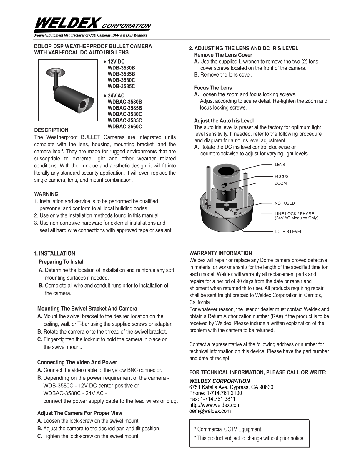 Weldex WDBAC-3585C, WDBAC-3580C, WDB-3580C, WDB-3585C User Manual