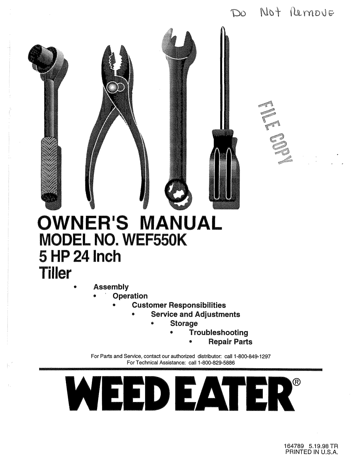 Weed Eater WEF550K, 164789 User Manual