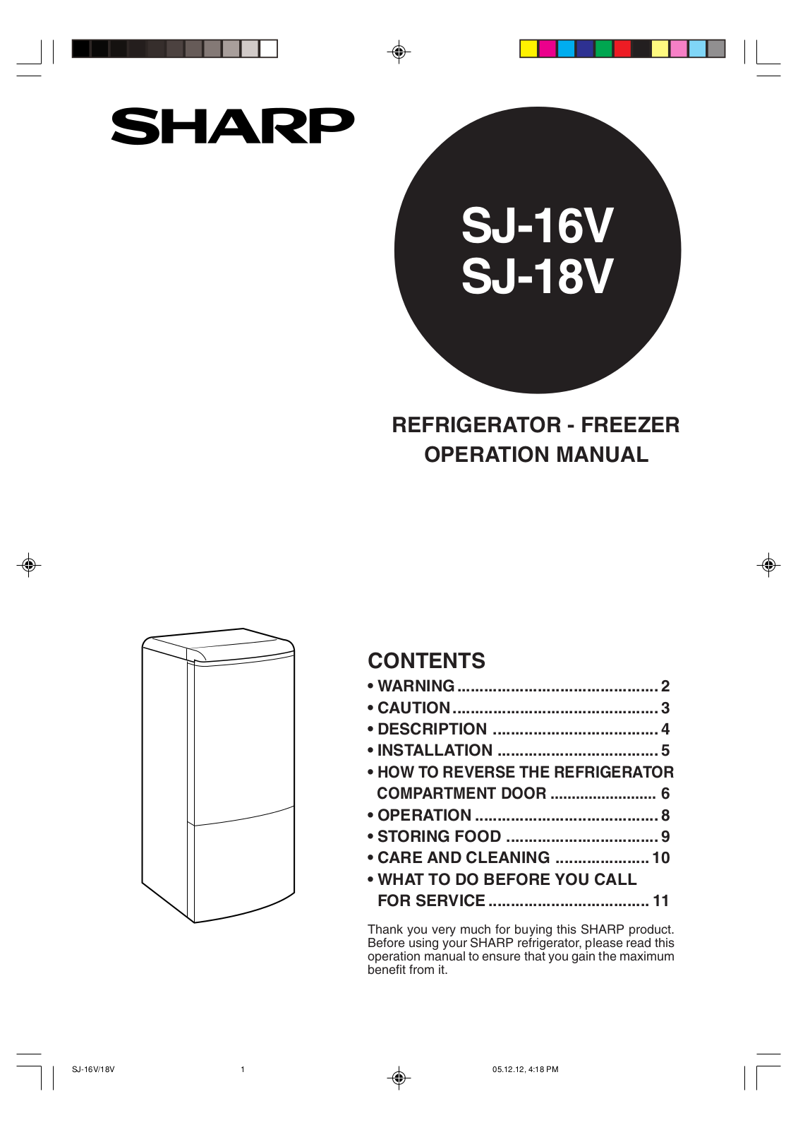 Sharp SJ-16V, SJ-18V Operating Manual