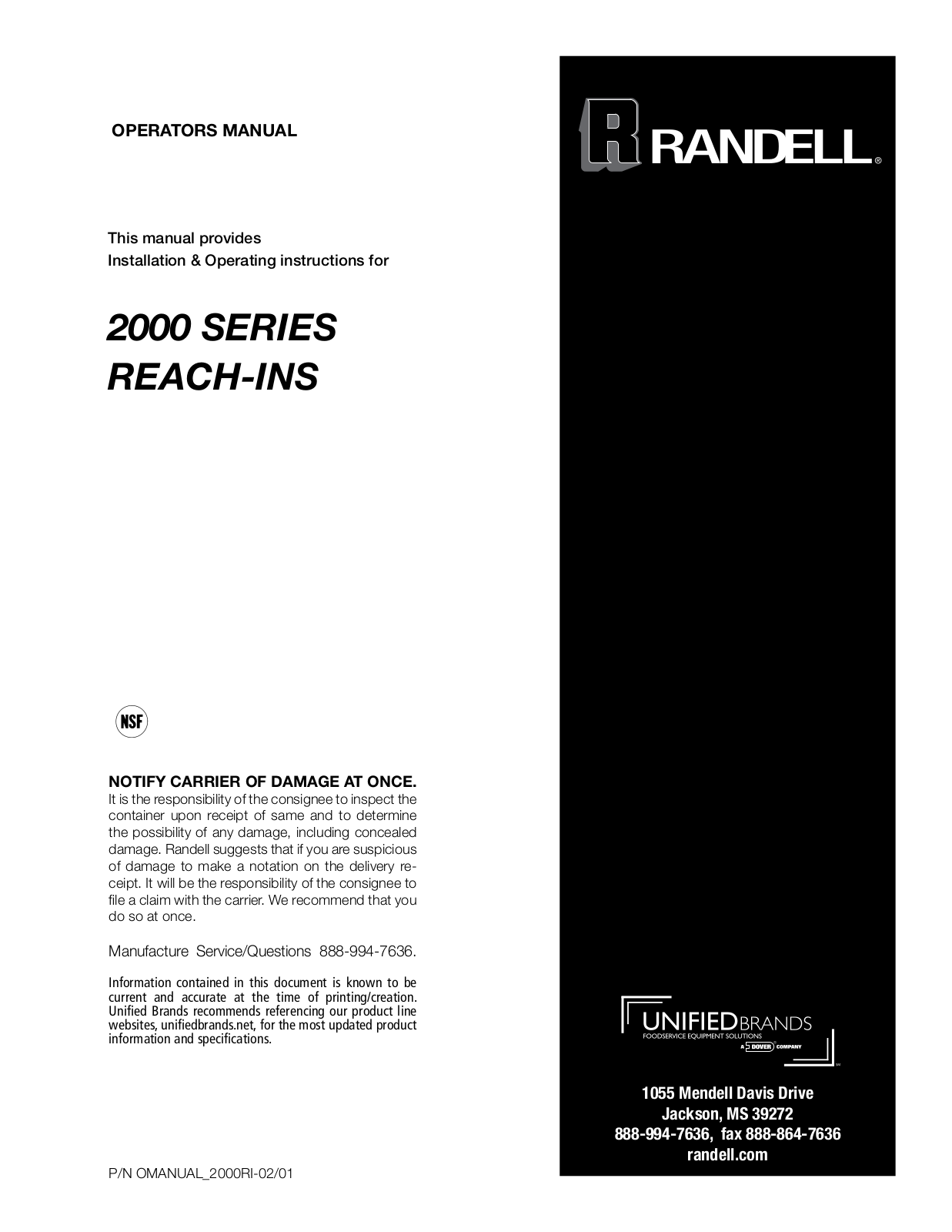 Randell 2-2020F01, 2010, 2021F Installation Manual