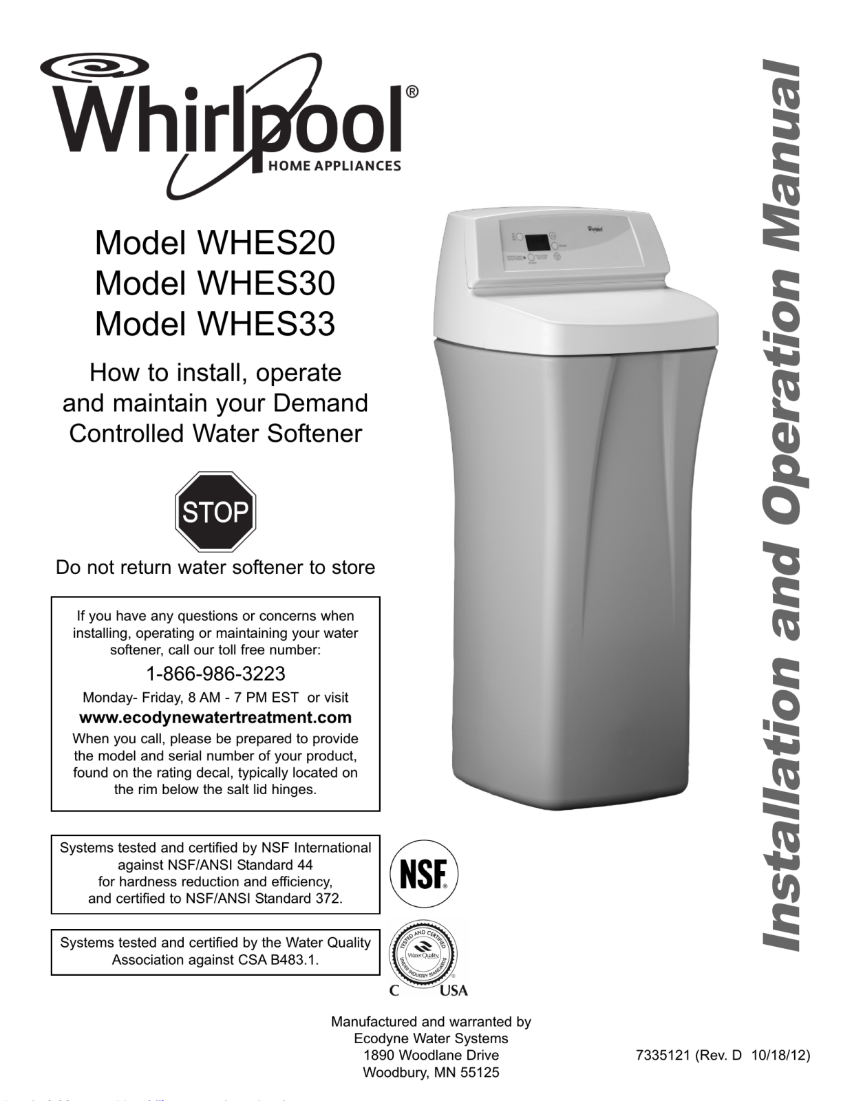 Whirlpool WHES30 Operating Manual