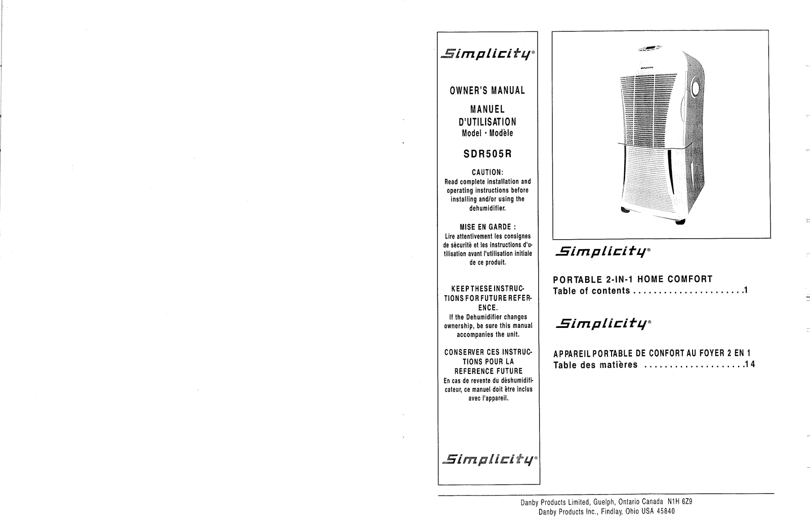 Simplicity Sdr505r Owner's Manual