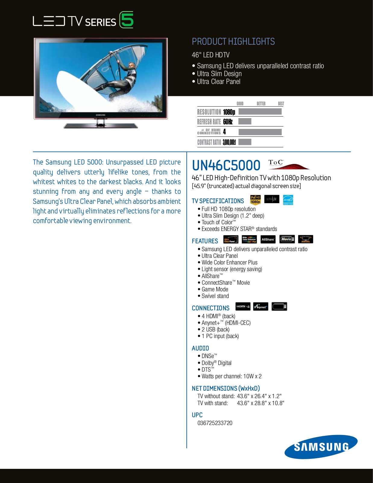 Samsung UN46C5000 Specifications