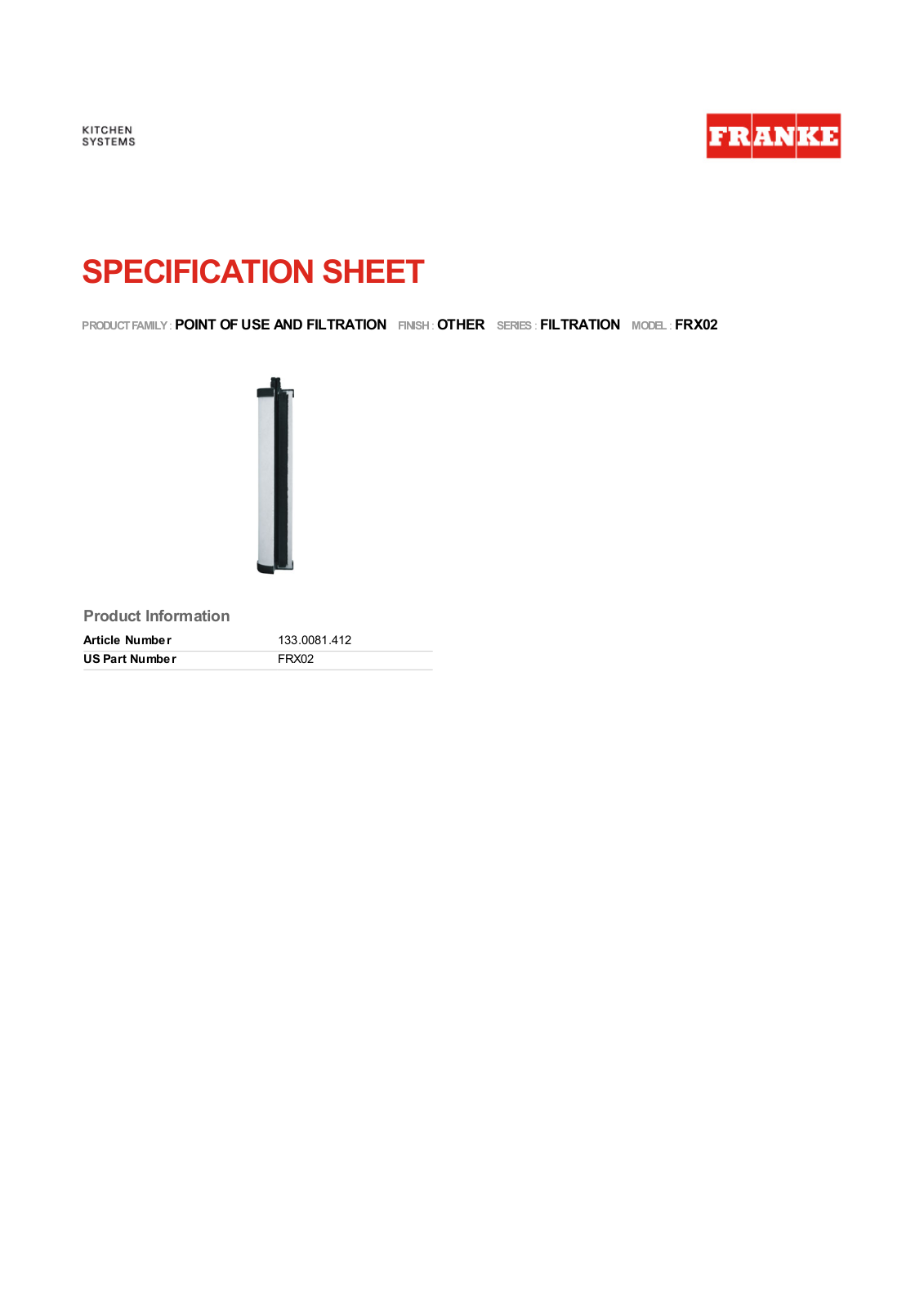 Franke FRX02 Specifications