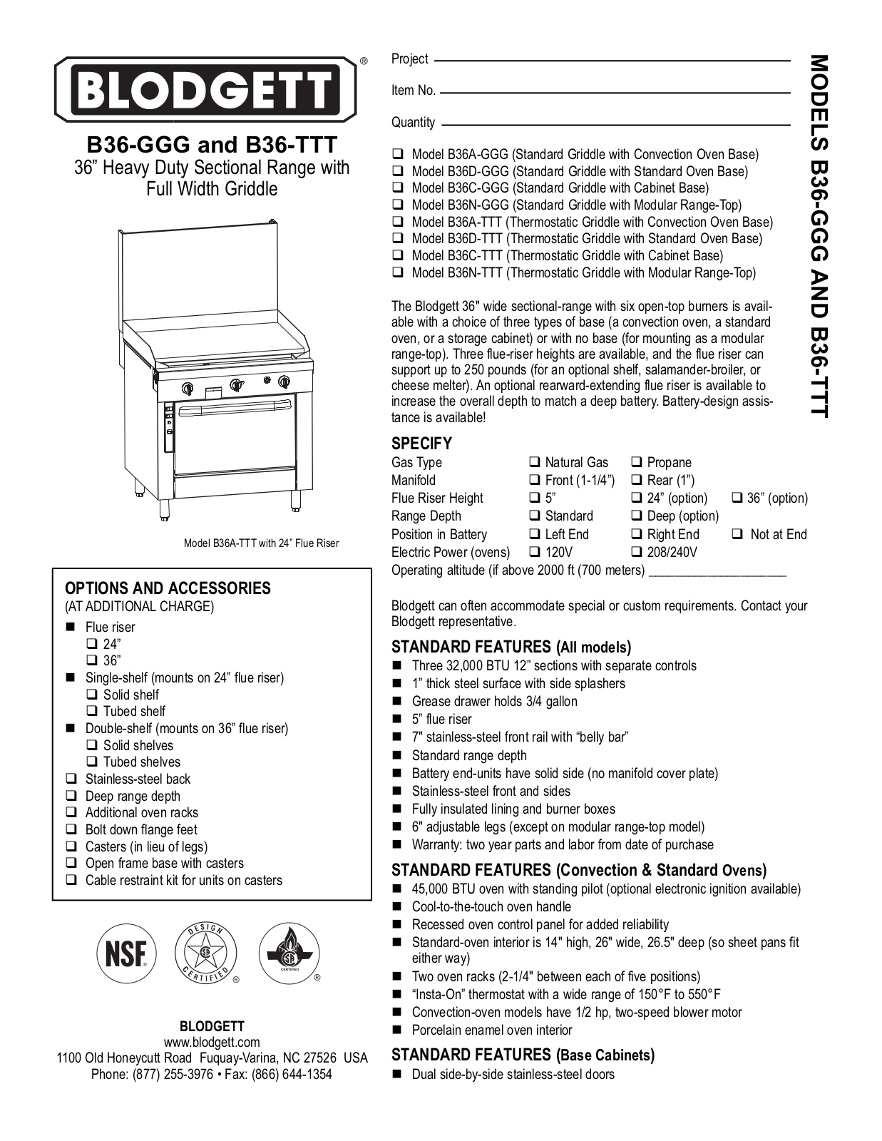 Blodgett B36A-GGG User Manual