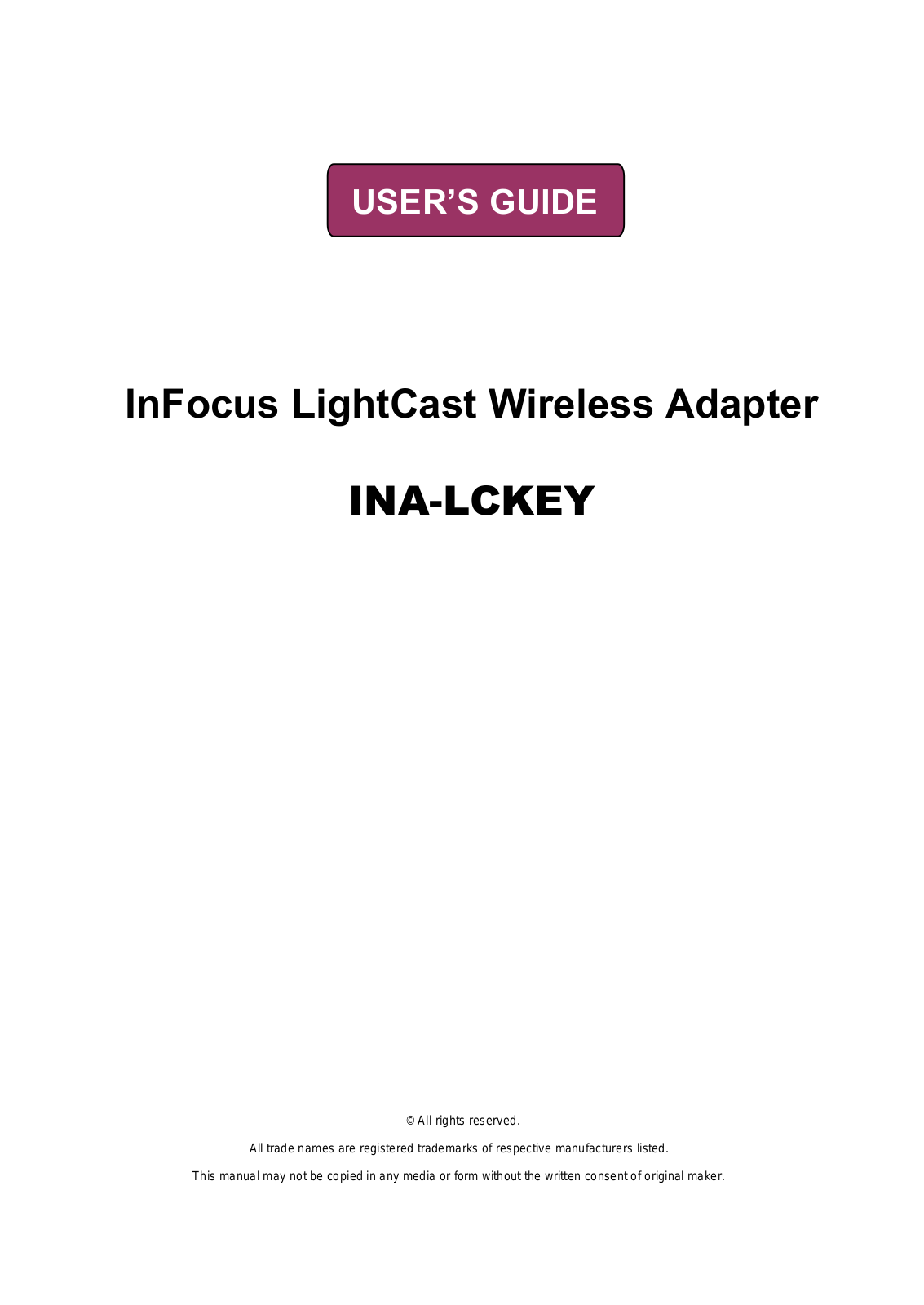 InFocus INA LCKEY User Manual