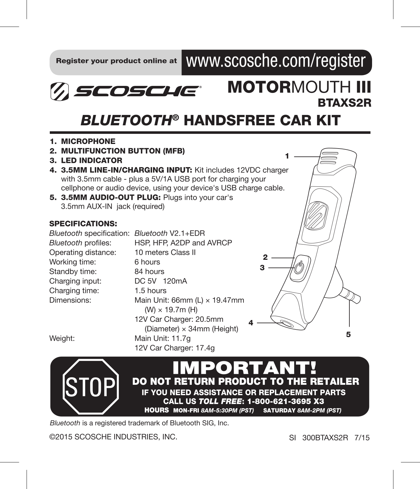 Scosche MOTORMOUTH III BTAXS2R User Manual