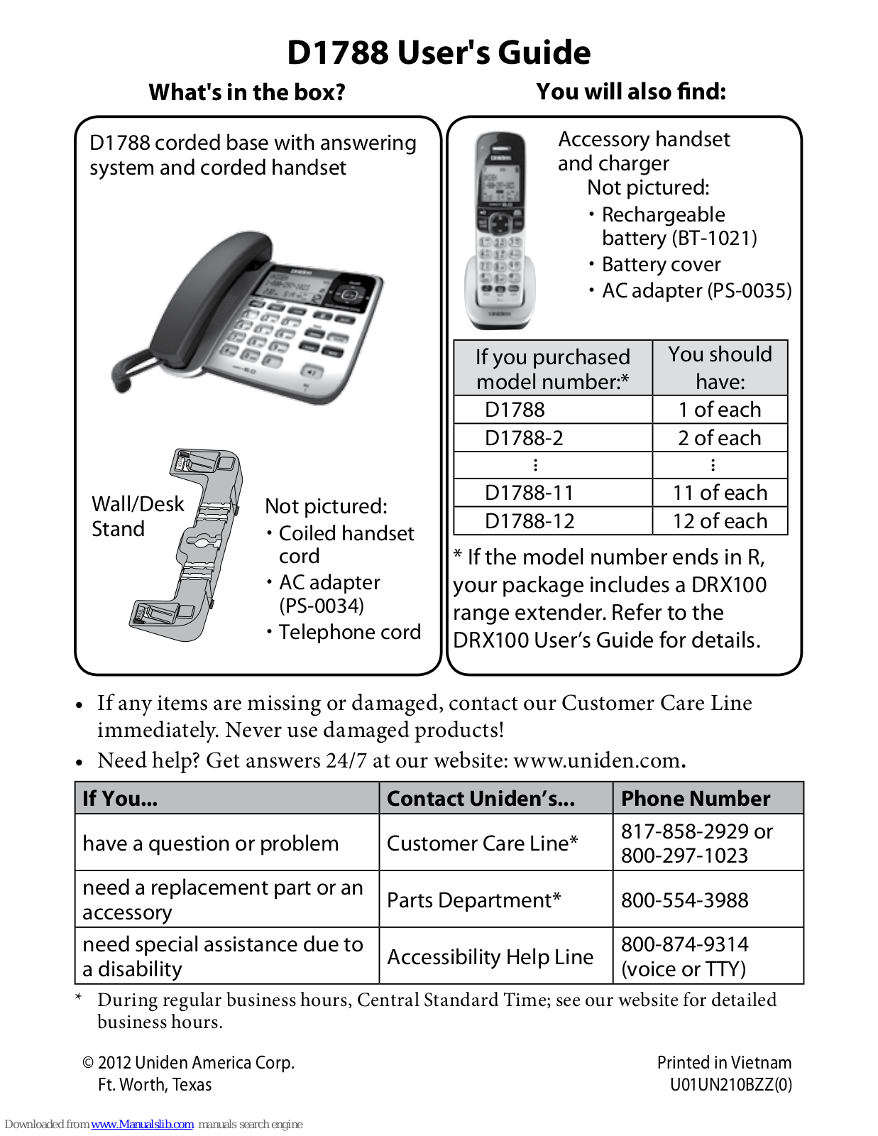 Uniden D1788 User Manual