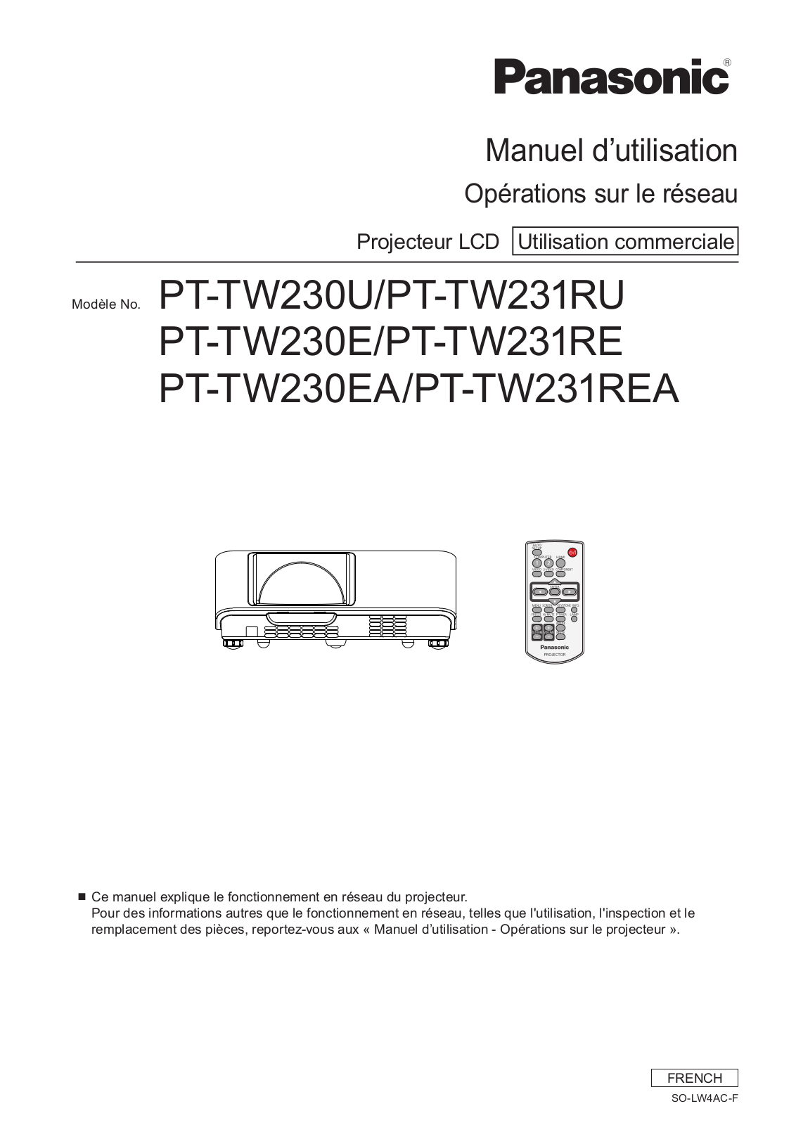 Panasonic PT-TW231RU Operating Instruction