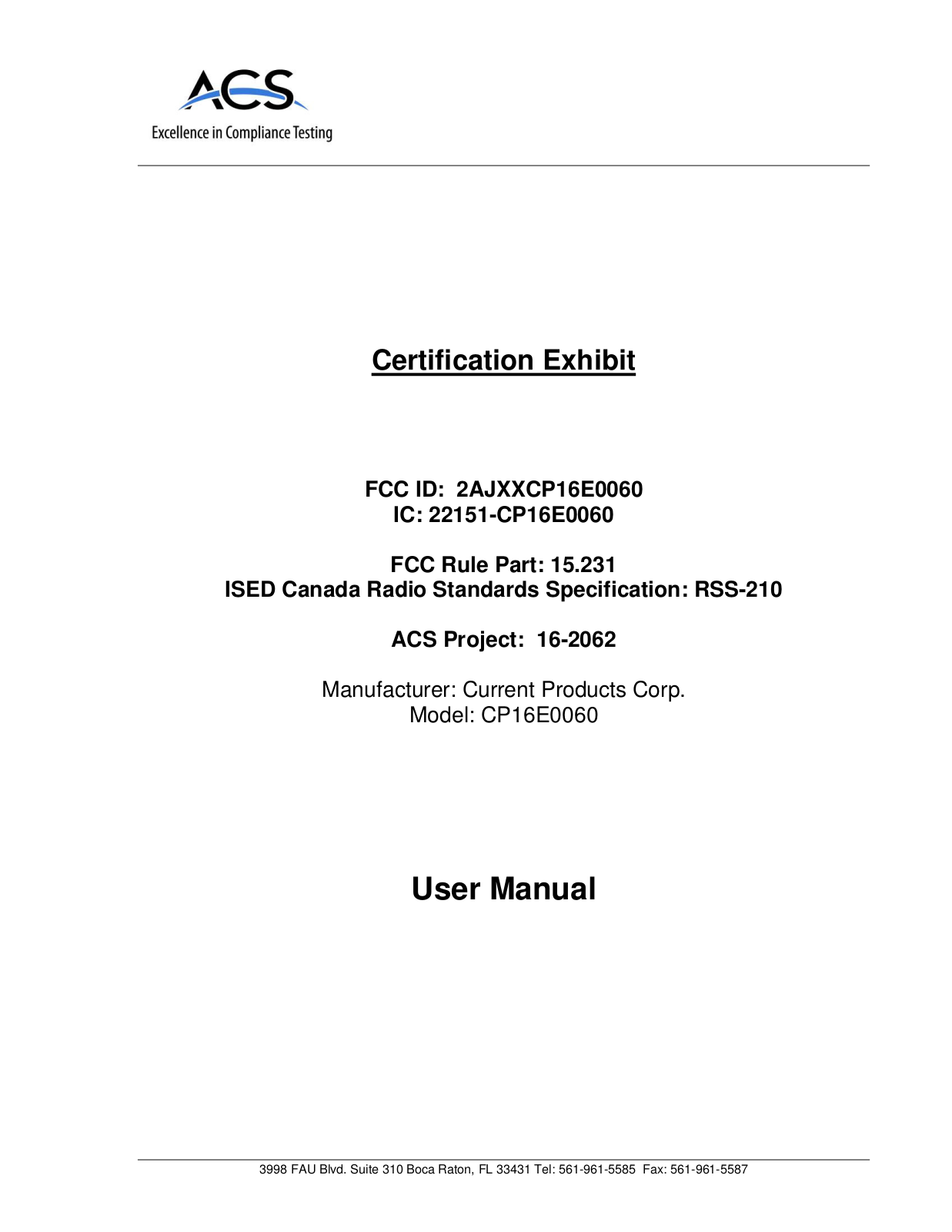 Current CP16E0060 User Manual