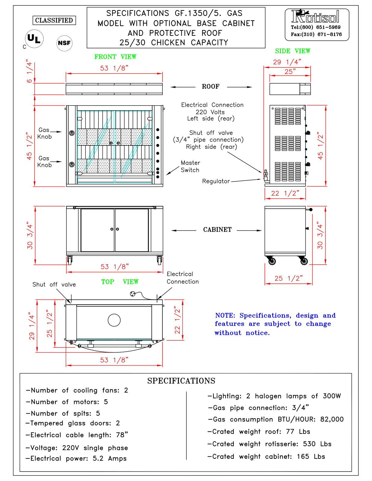 Rotisol spb135bc Specifications