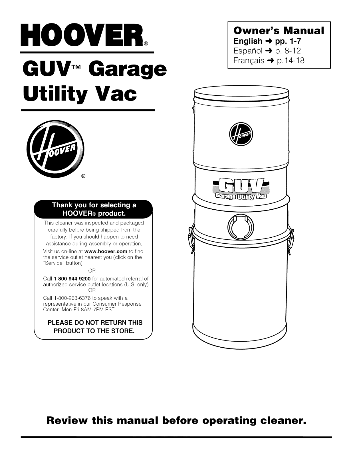 Hoover L2315, L2310 Owner’s Manual