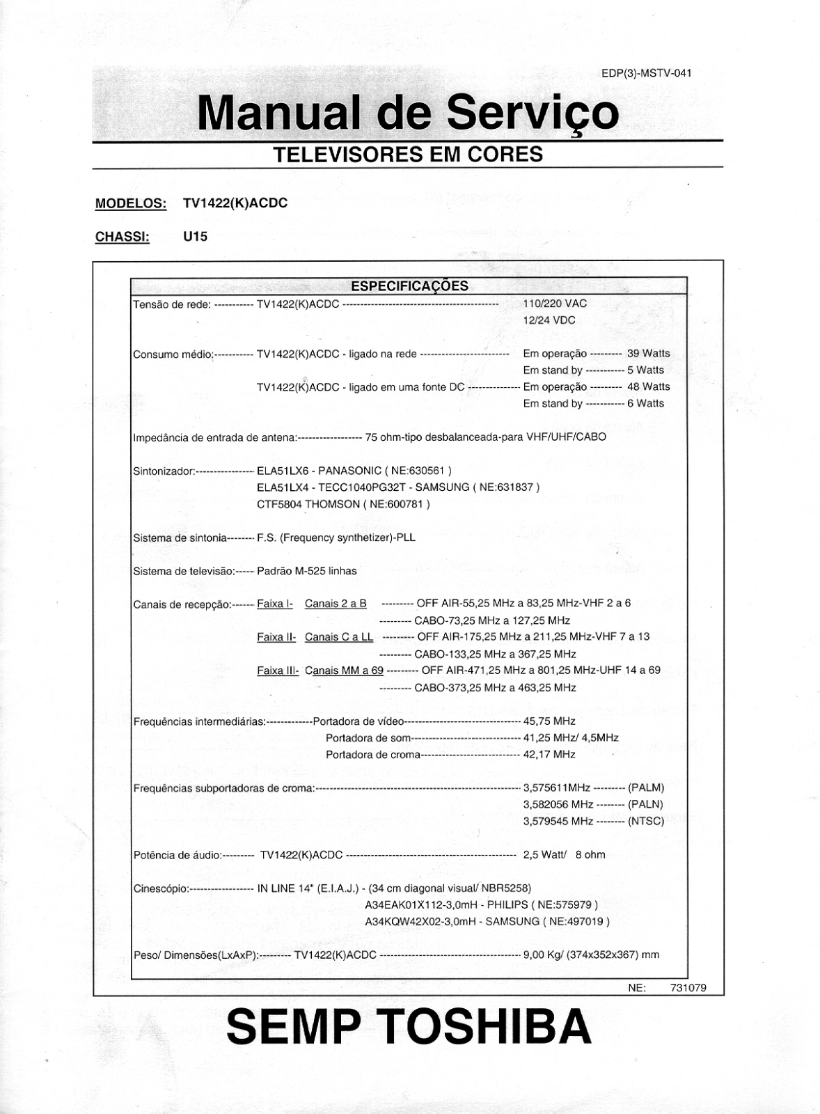 toshiba TV1422ACDC Service Manual