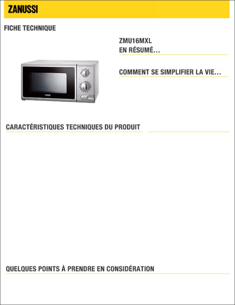 Zanussi ZMU16MXL BROCHURE