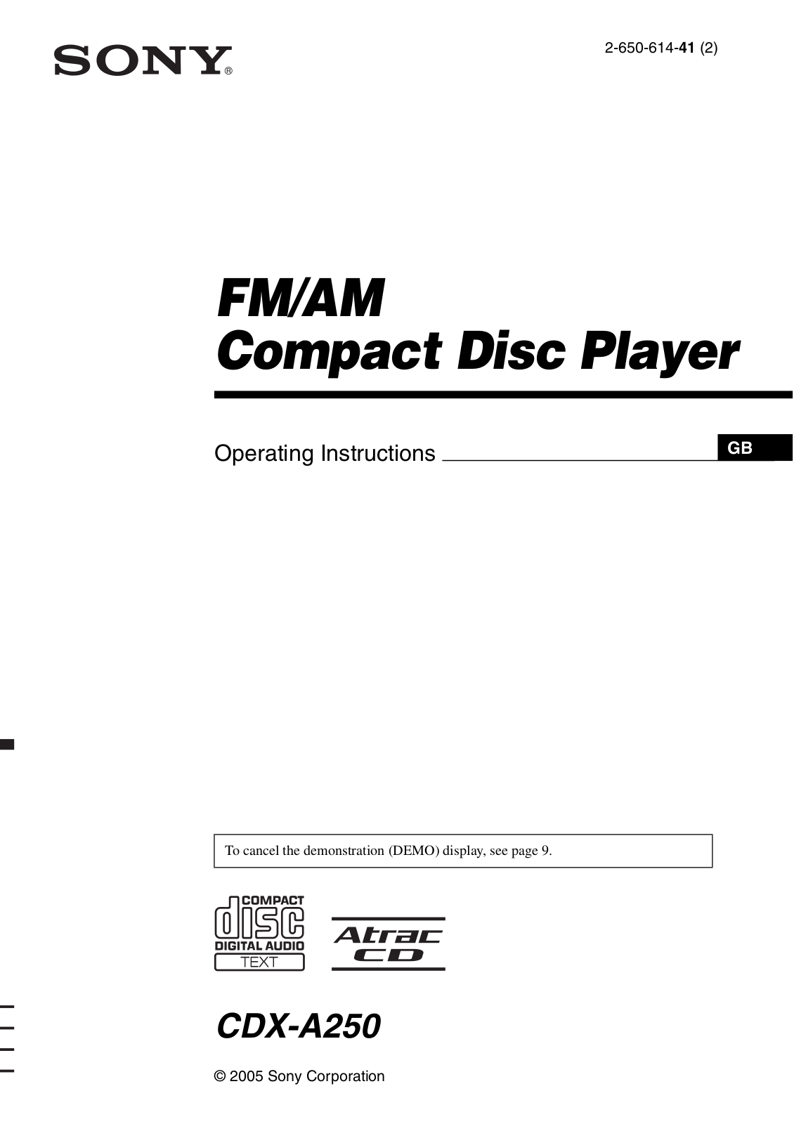 Sony CDX-A250 User Manual