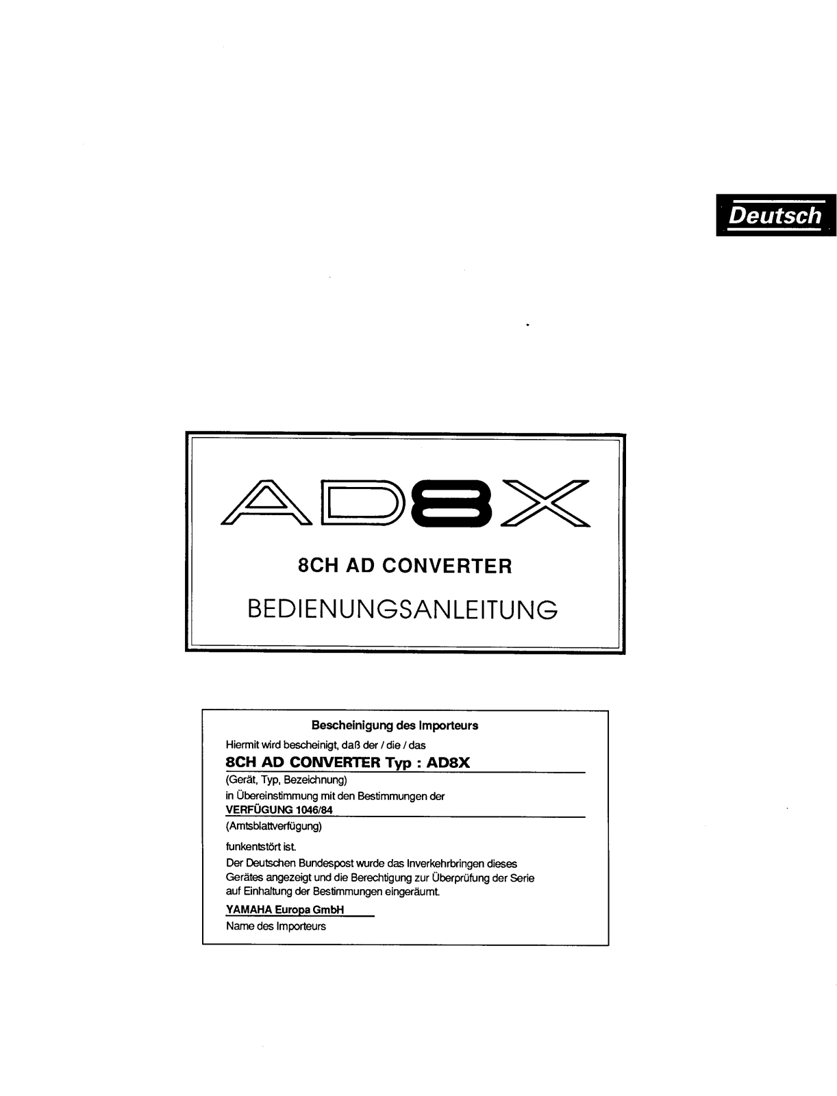 Yamaha AD8X User Manual