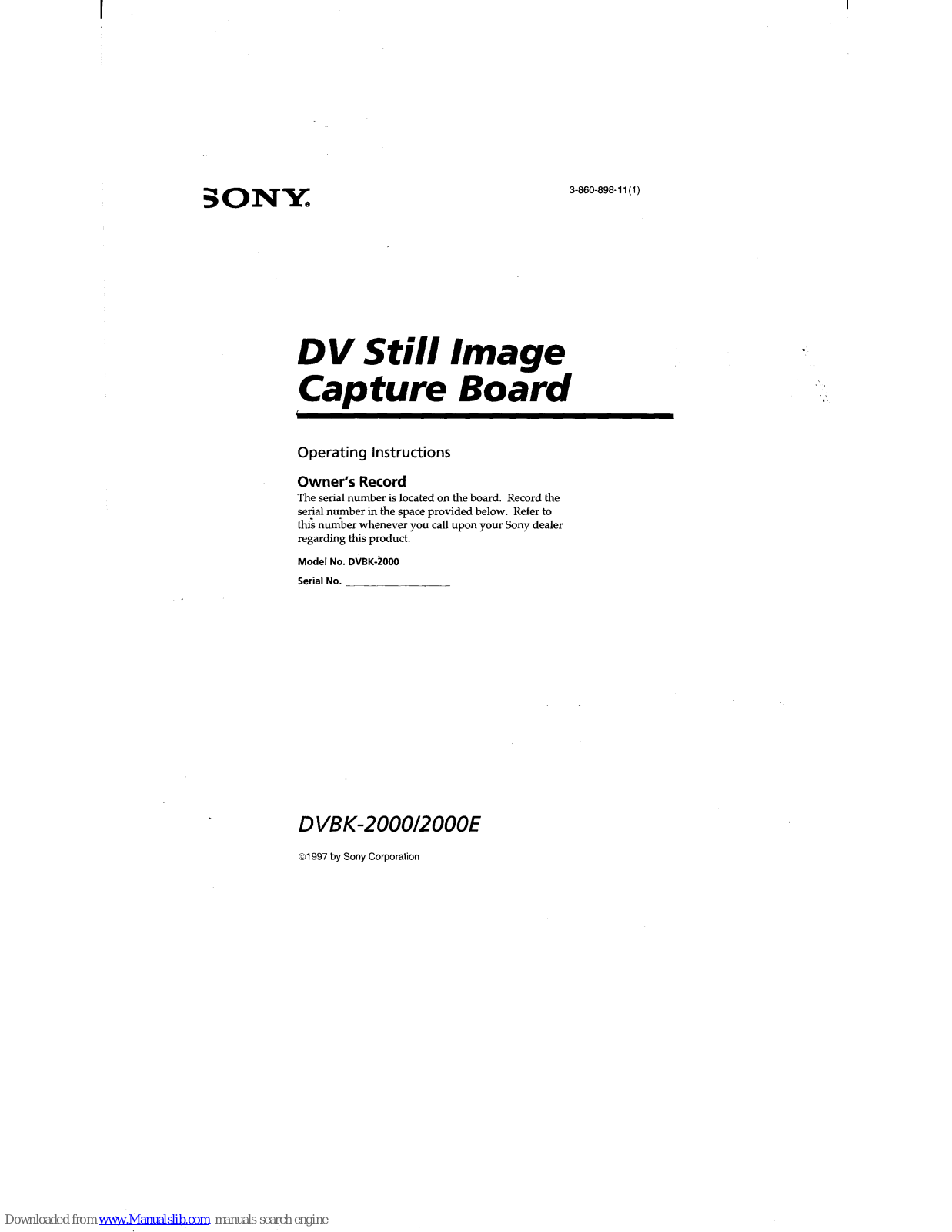 Sony DVBK-2000E Operating Instructions Manual