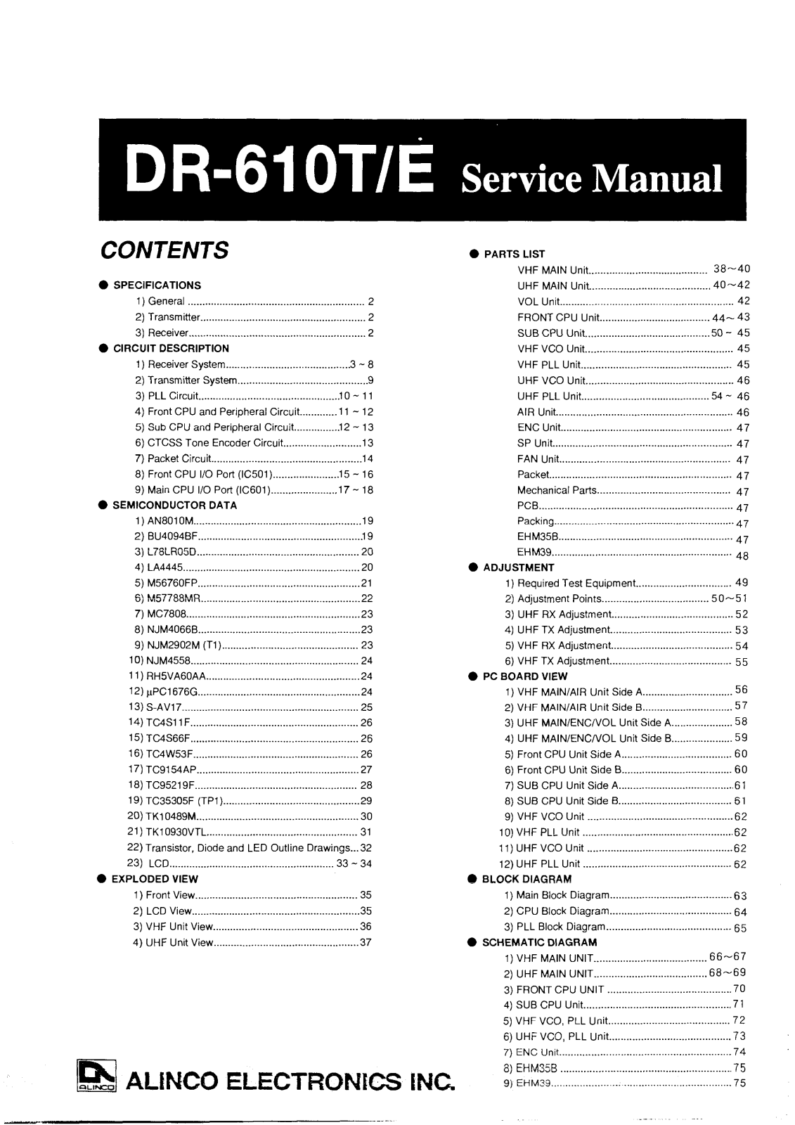 Alinco DR-610E, DR-61OT Service Manual