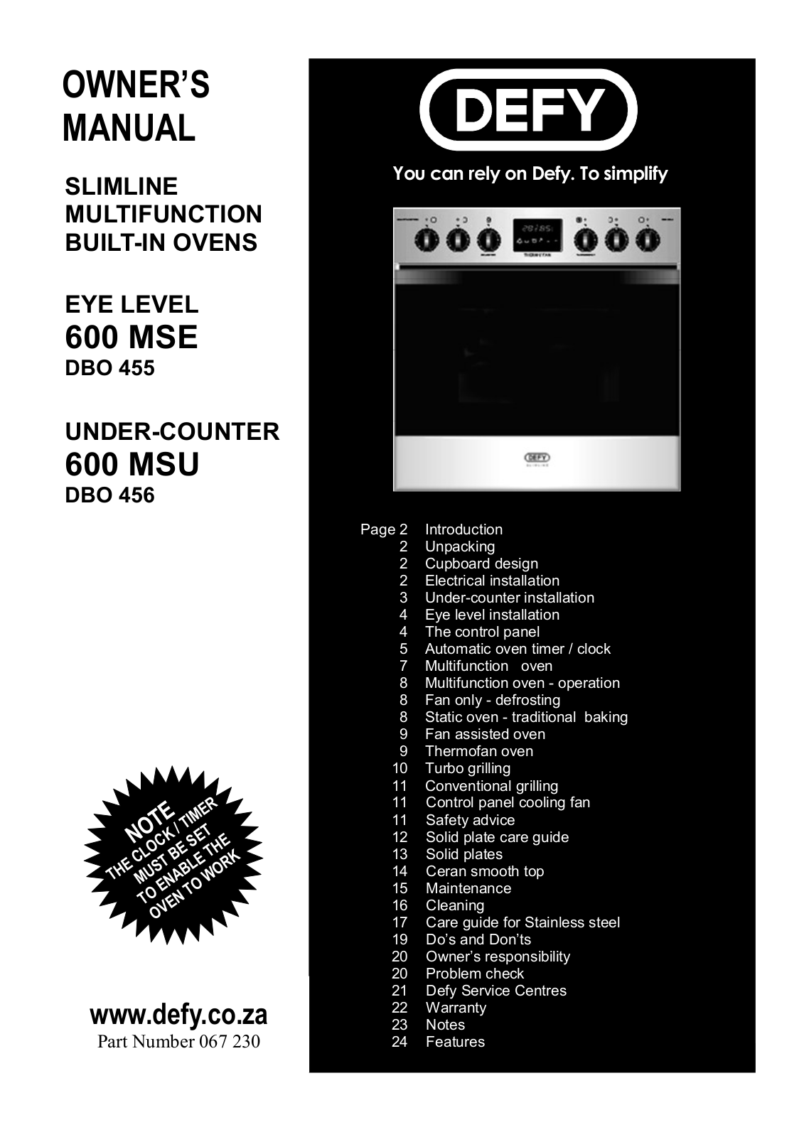 Defy DBO 456, DBO 455 User Manual