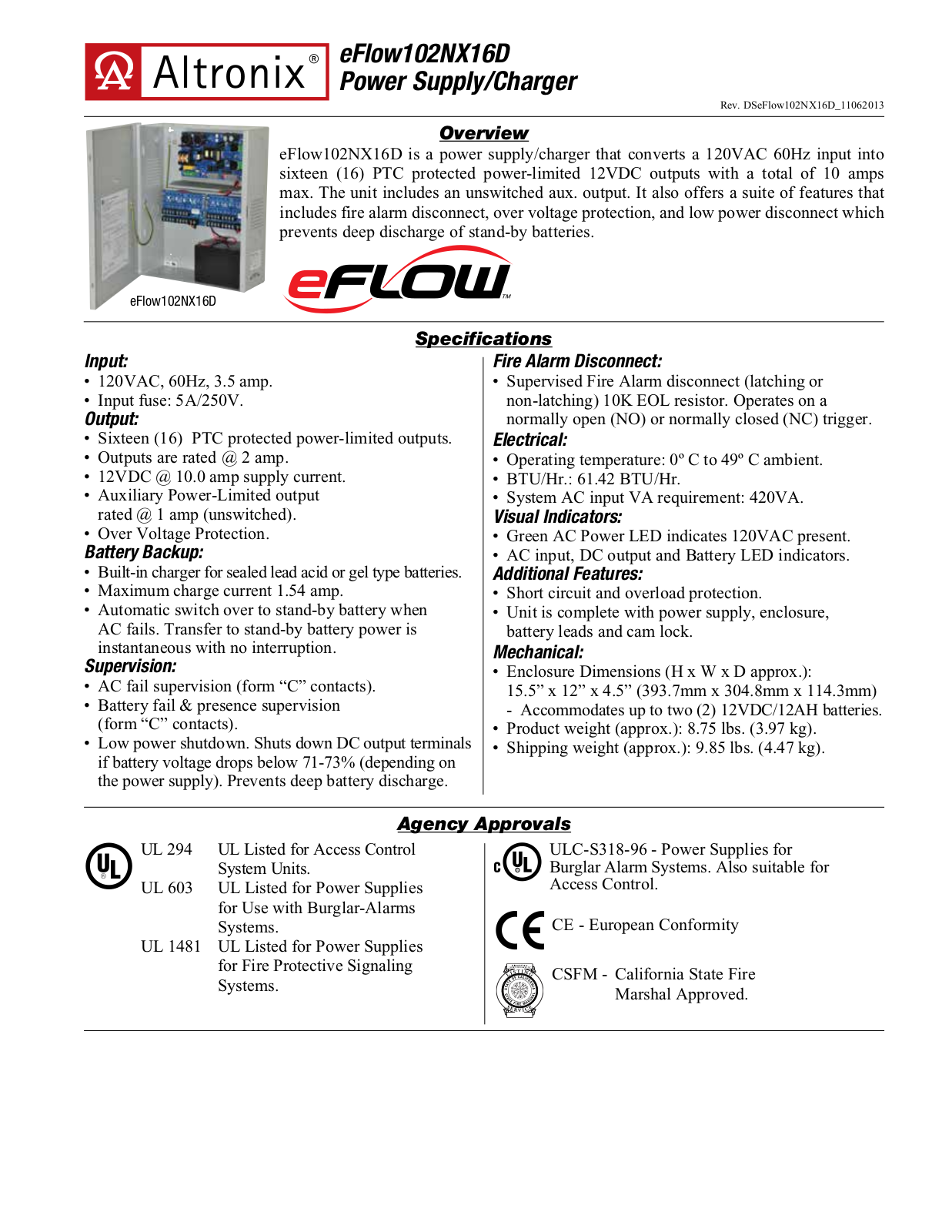 Altronix eFlow102NX16D Specsheet