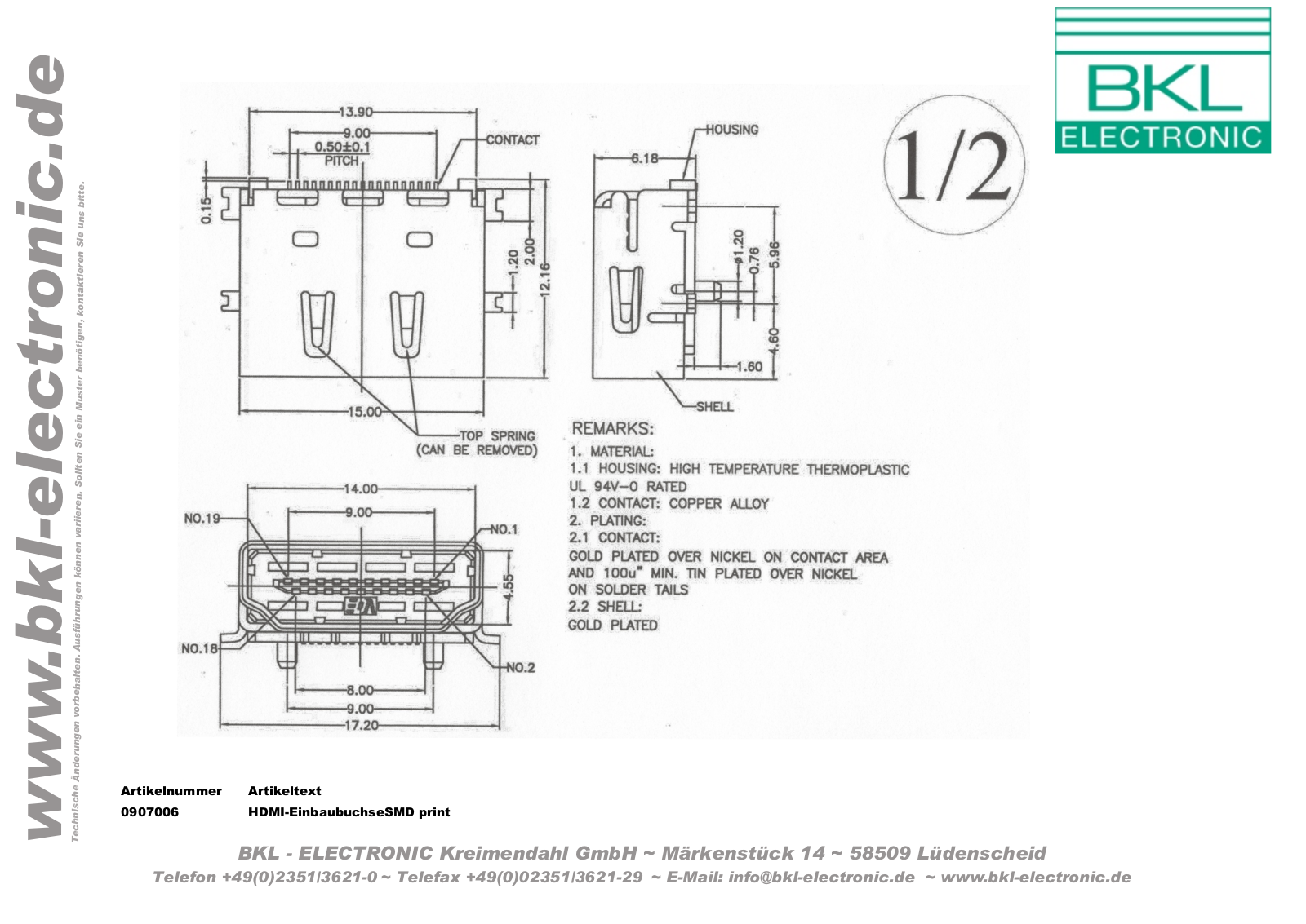 BKL HDMI SMD PEB Datasheet - ManualMachine.com